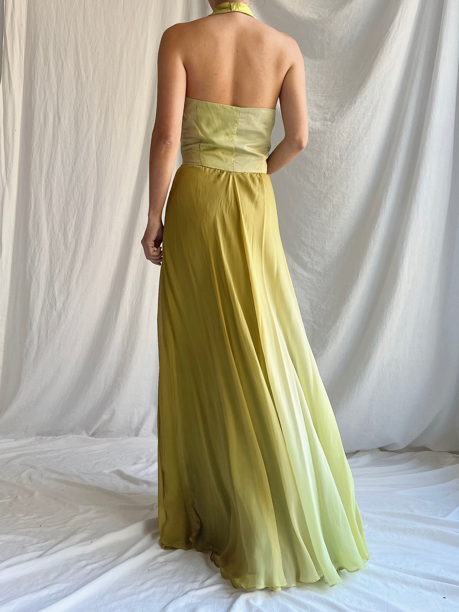 Vintage Silk Chartreuse Ombre Gown - M