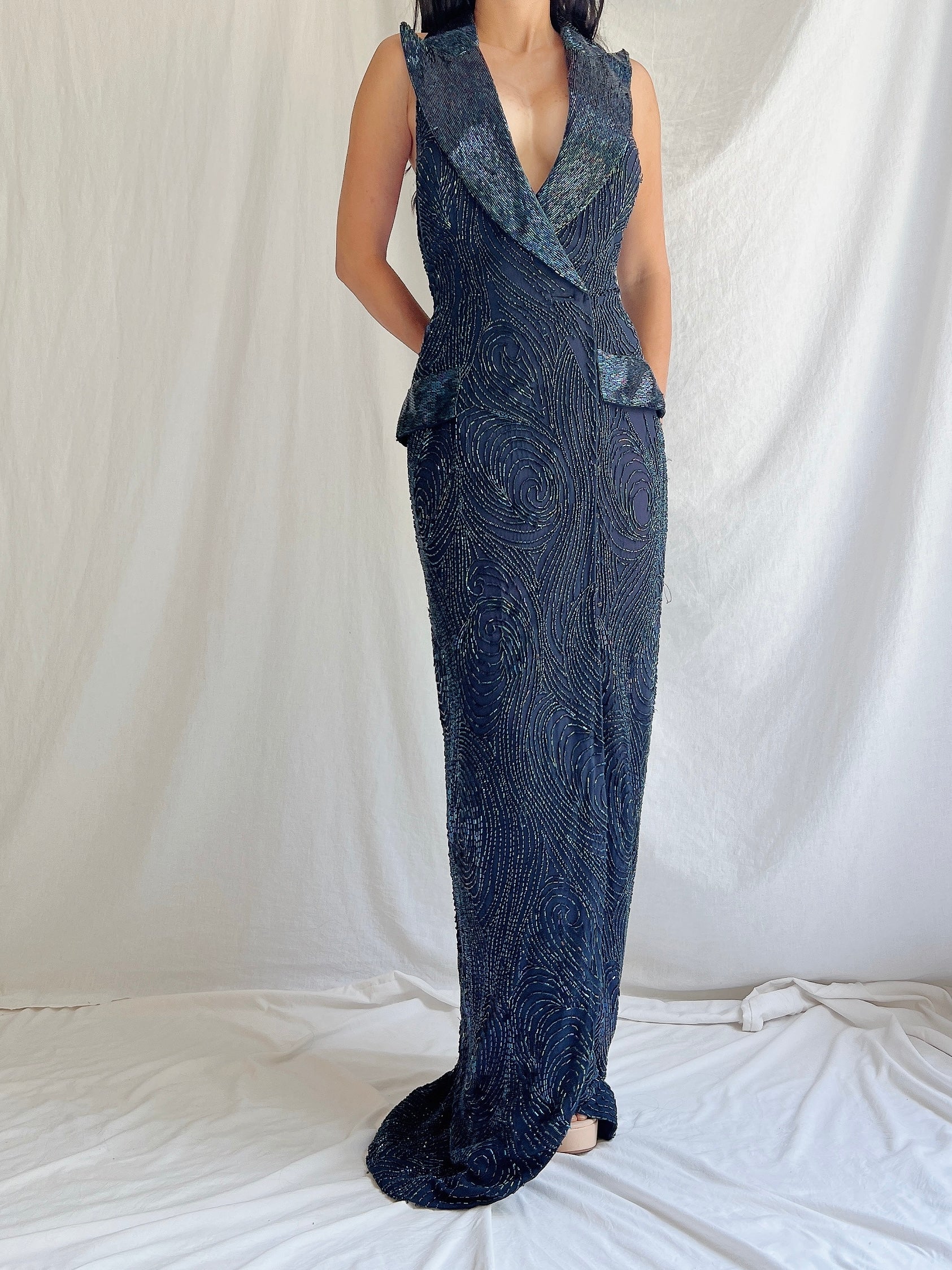 Vintage Silk Tuxedo Dress - M