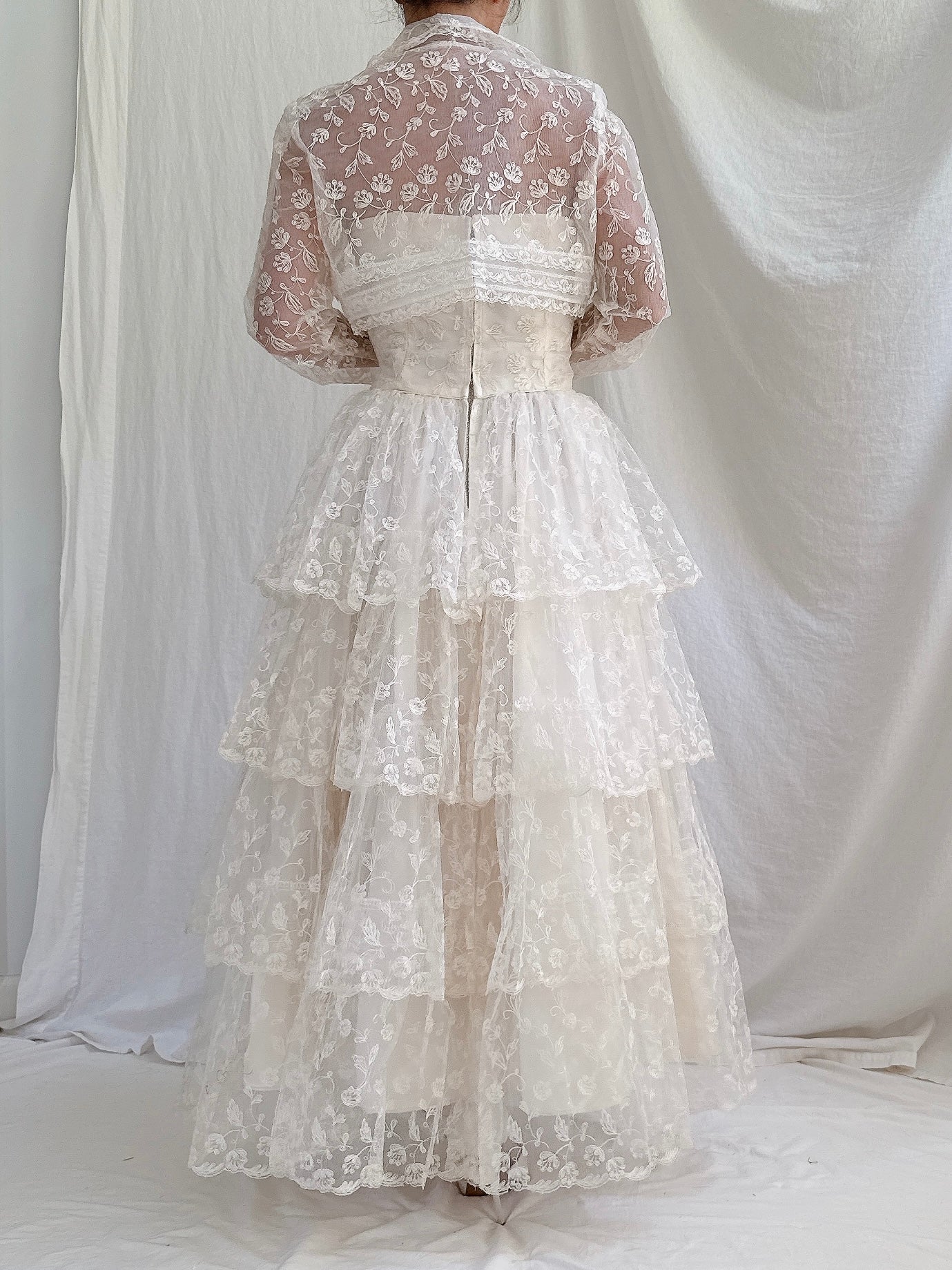 1950s Embroidered Tulle Dress -XS