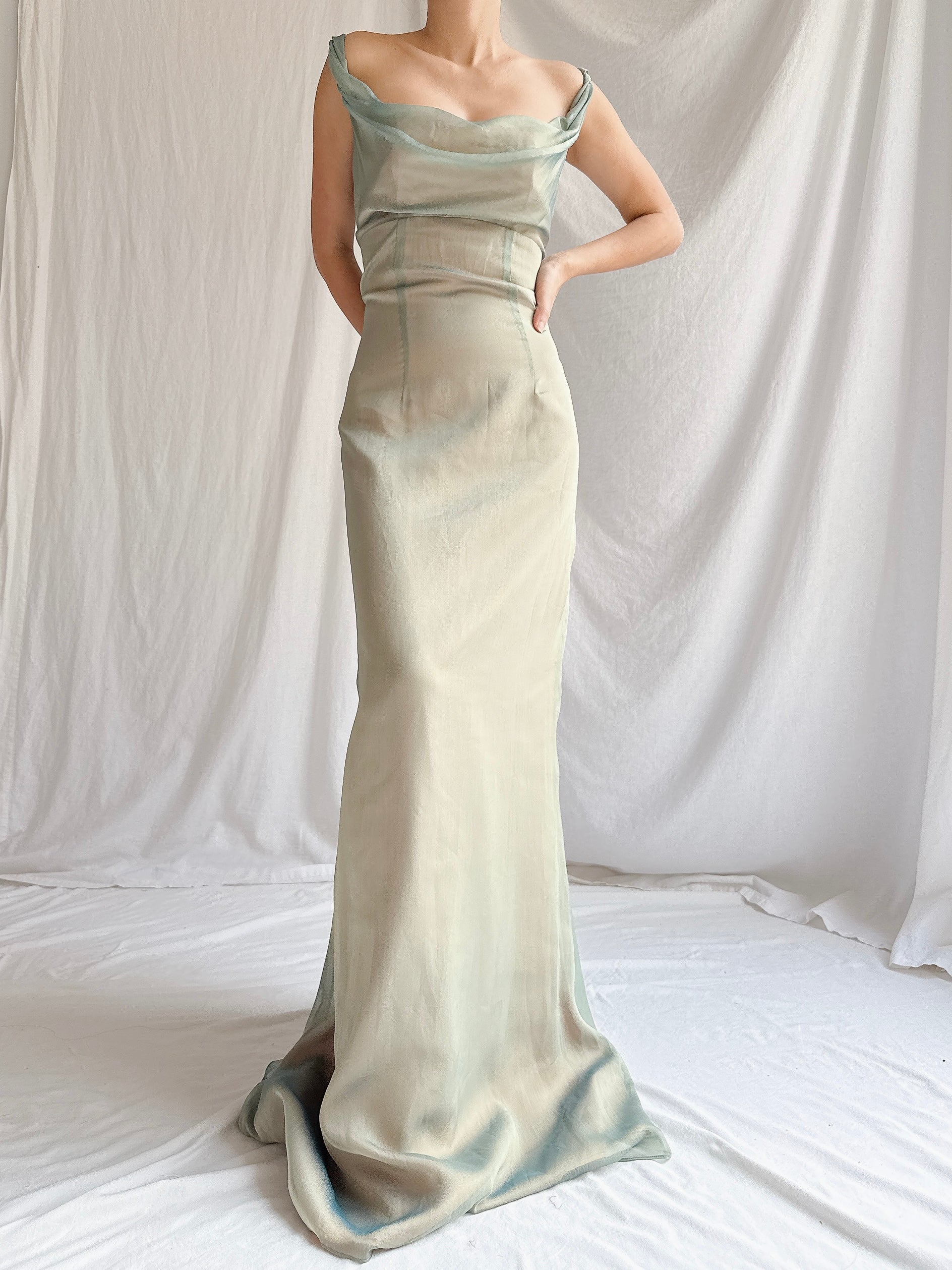 1990s Emanuelle Khanh Paris Seafoam Dress - S/6