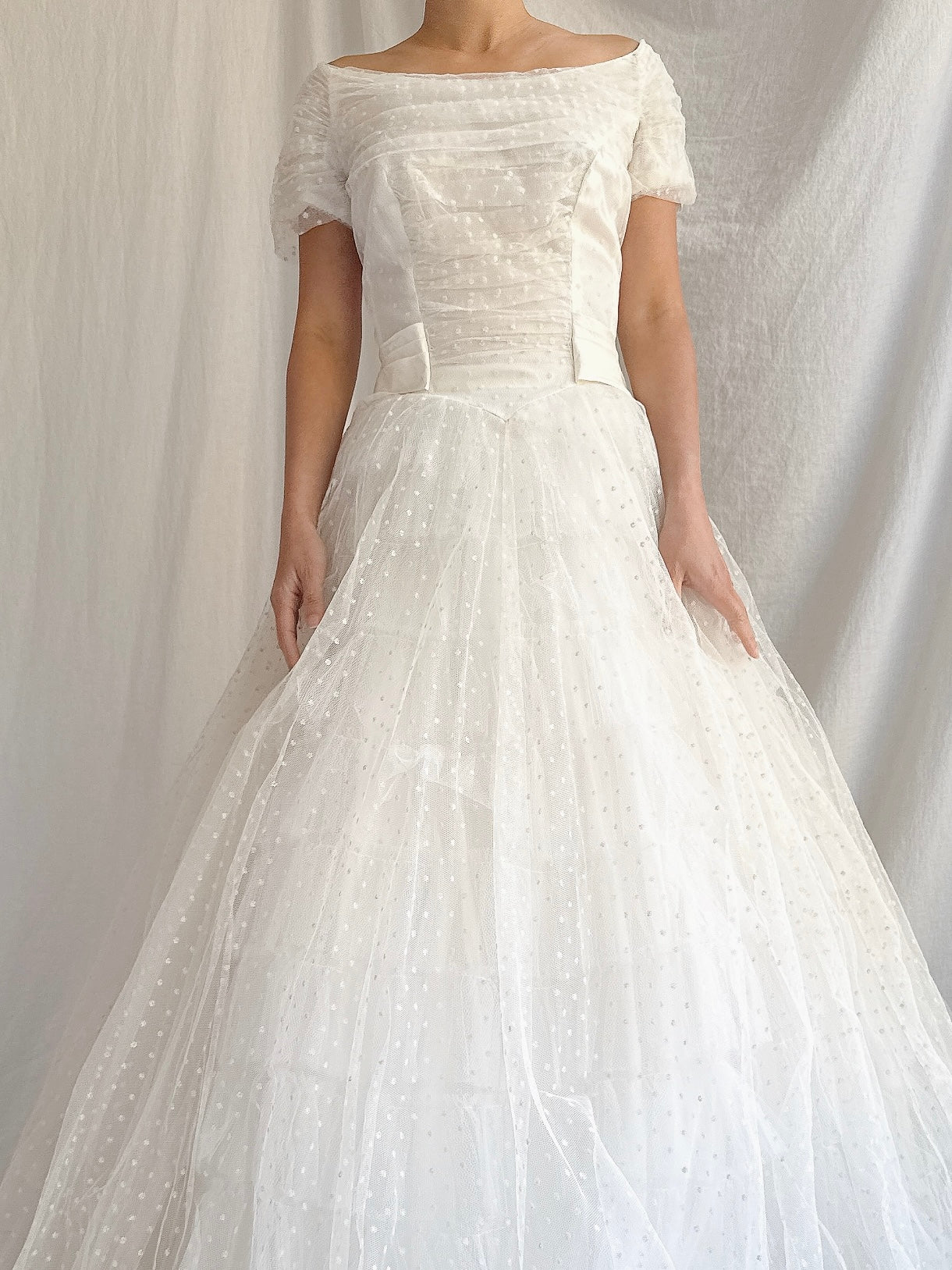 1950s Swiss Dot Tulle Gown - S