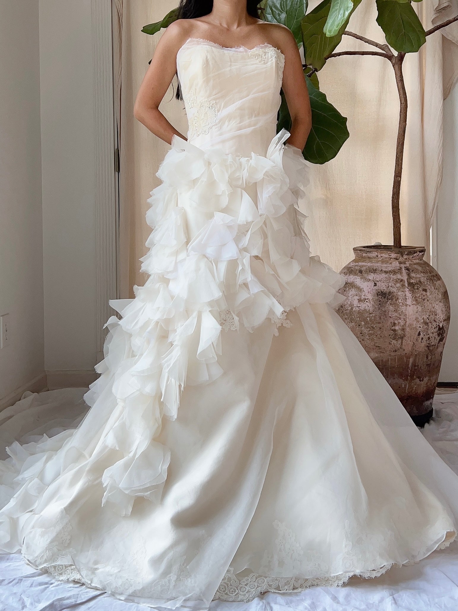 Vintage Silk Ruffle Petal Gown - M/6 Vintage Silk Ruffle Petal Gown - M/6