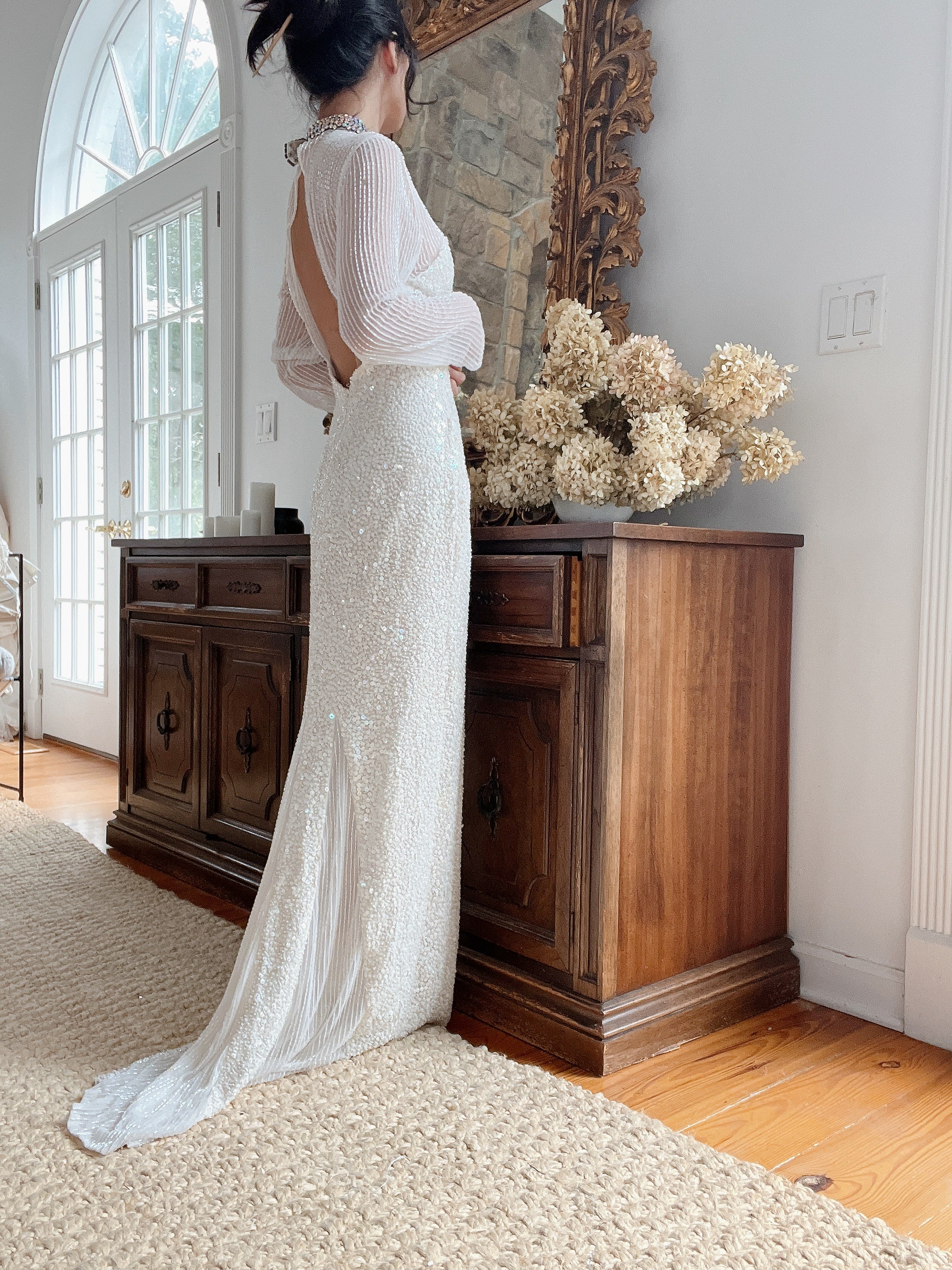 1990s Ivory Silk Beaded Dress - M