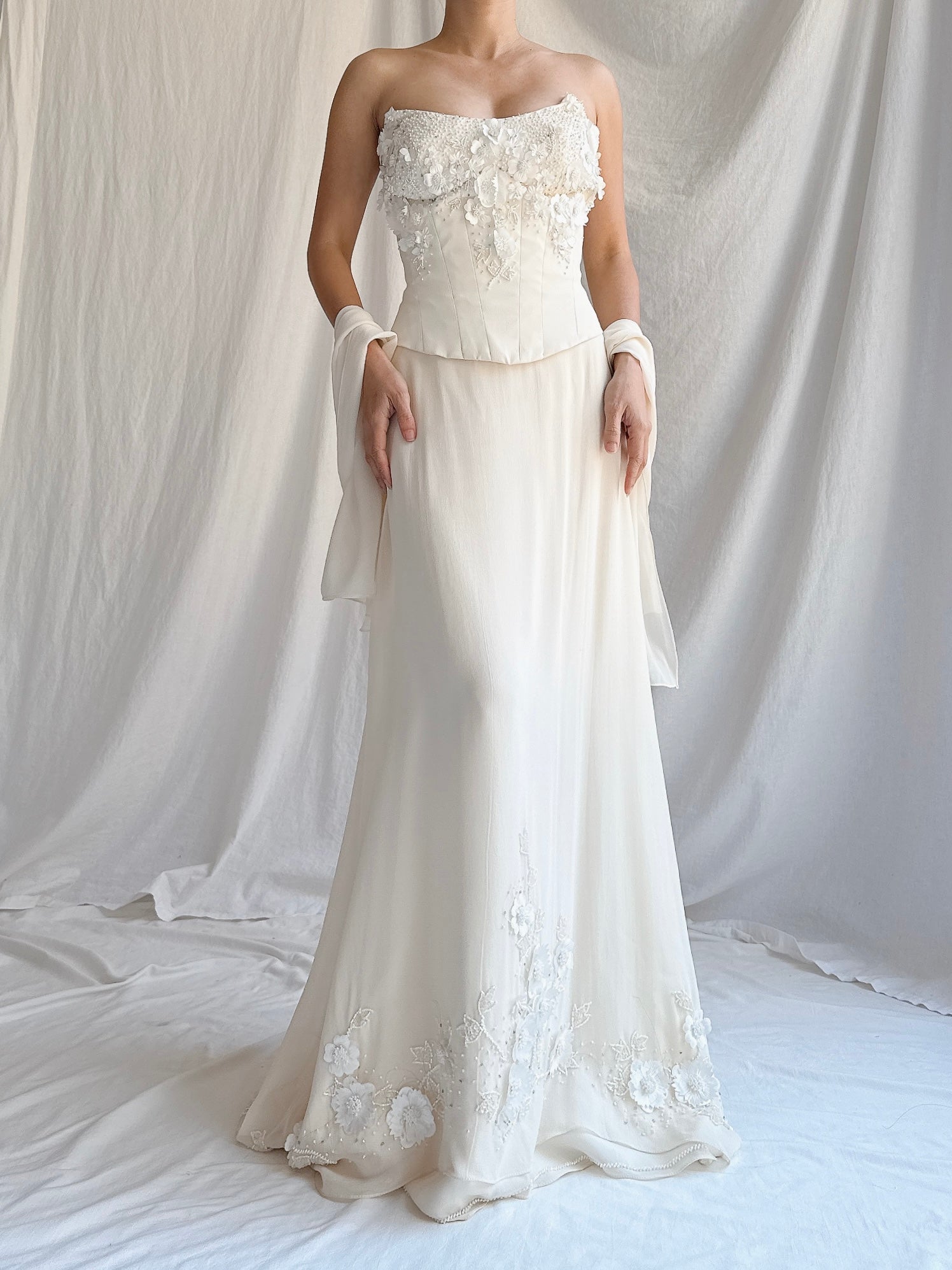 1990s Silk 3-Piece Floral Applique Set - S/4