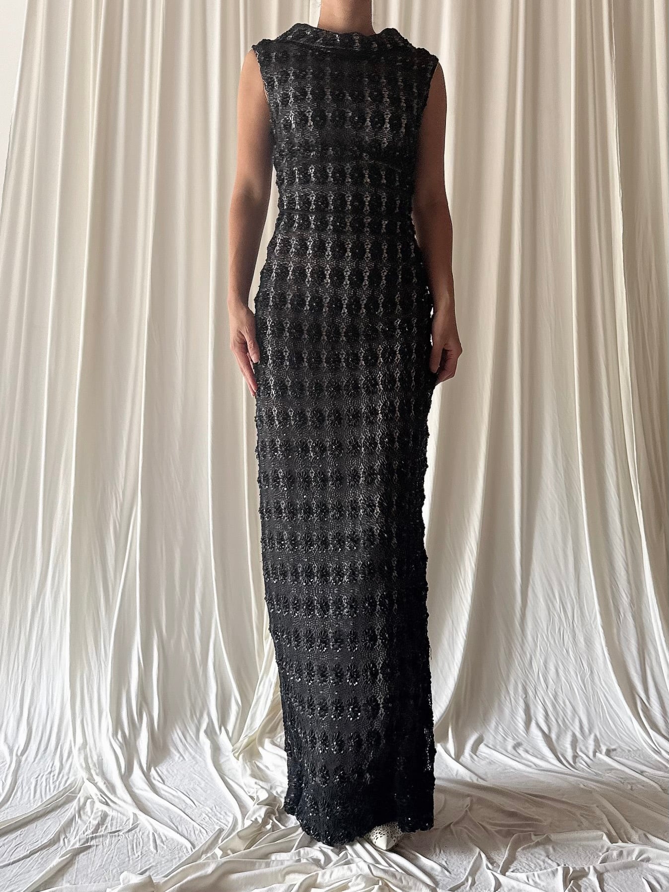 1960s Rayon Beaded Gown - M