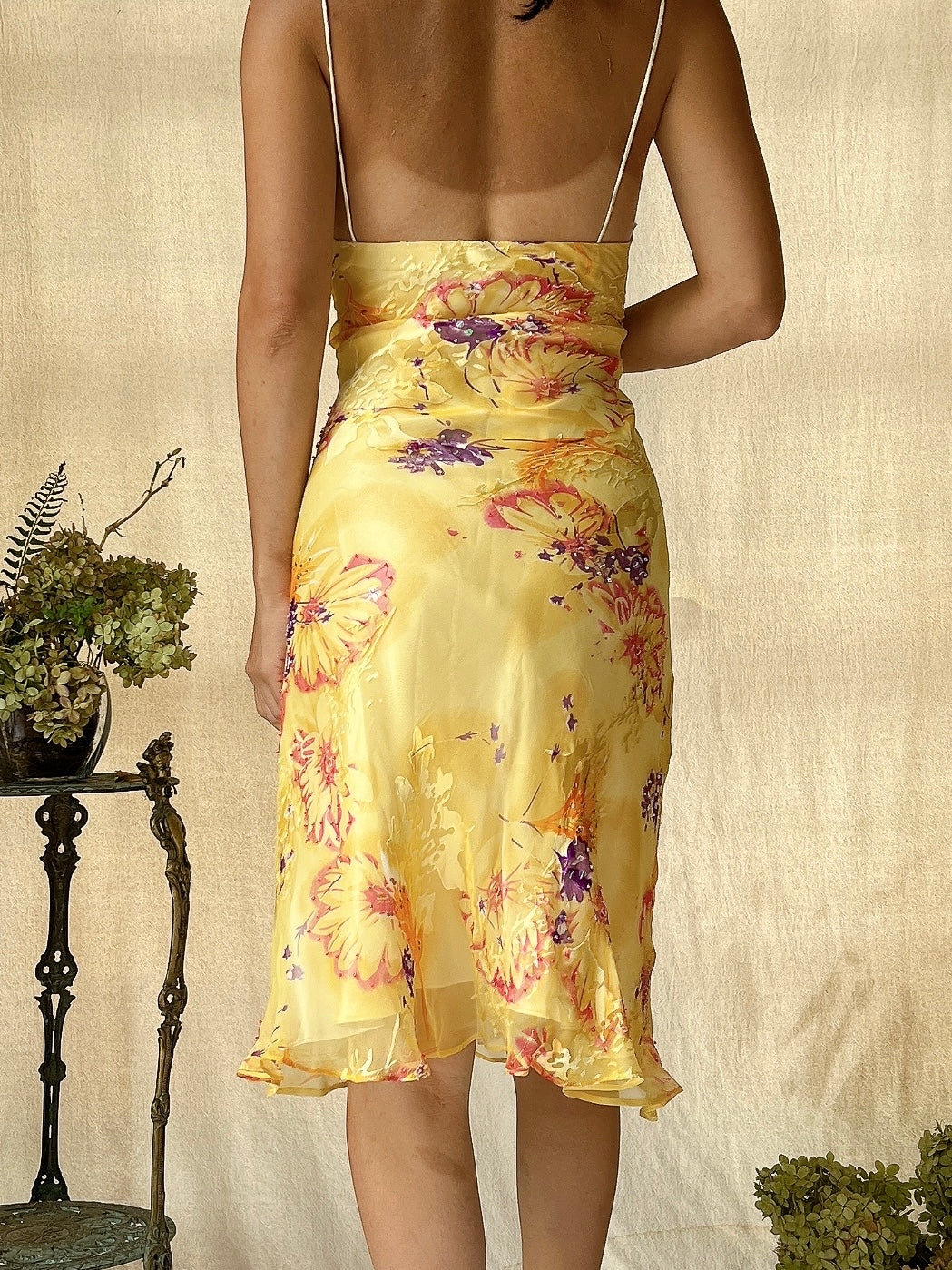 Y2K Vintage Yellow Silk Dress - S/M