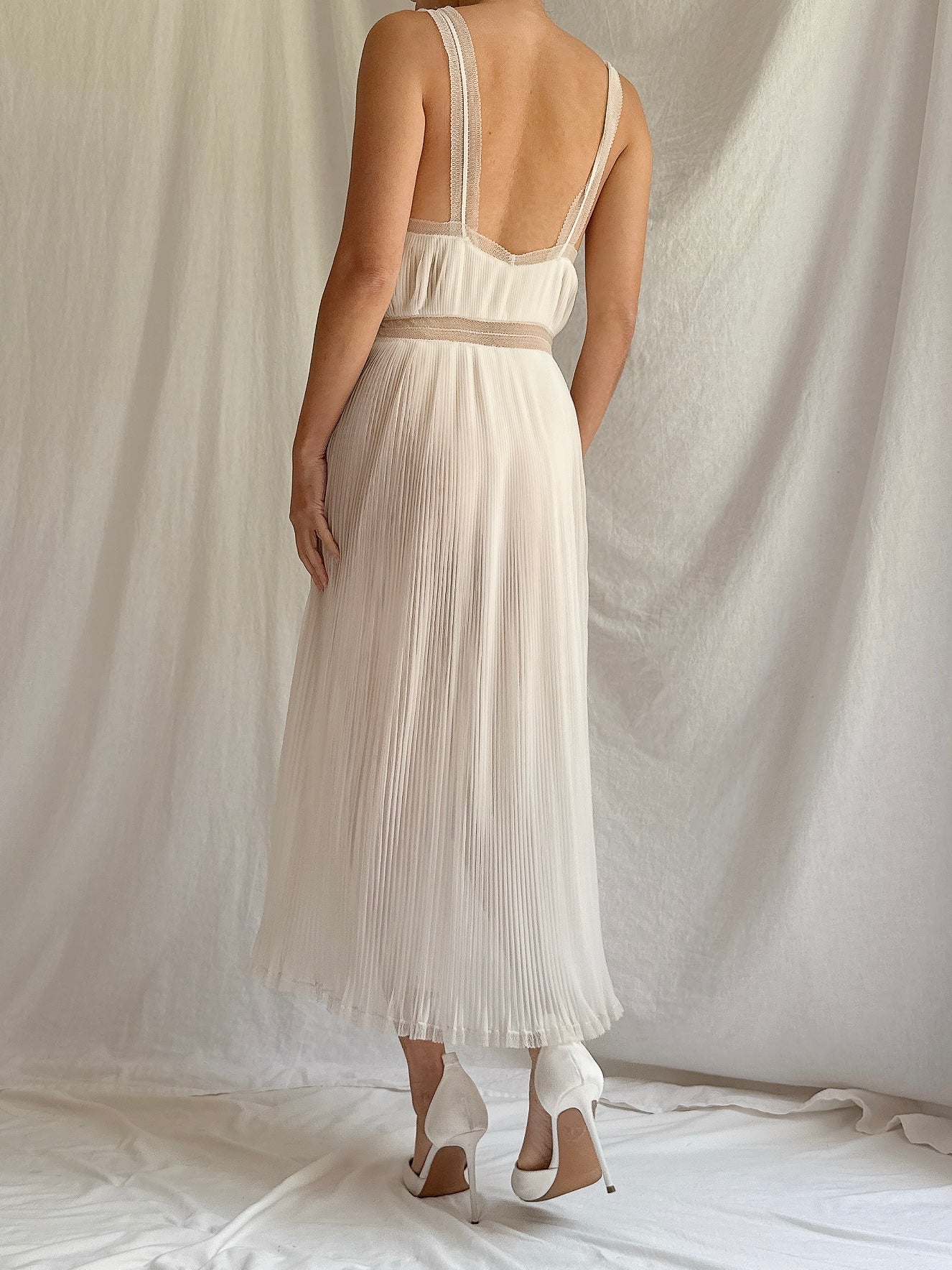1950s Midi Sheer Pleated Slip Dress -S