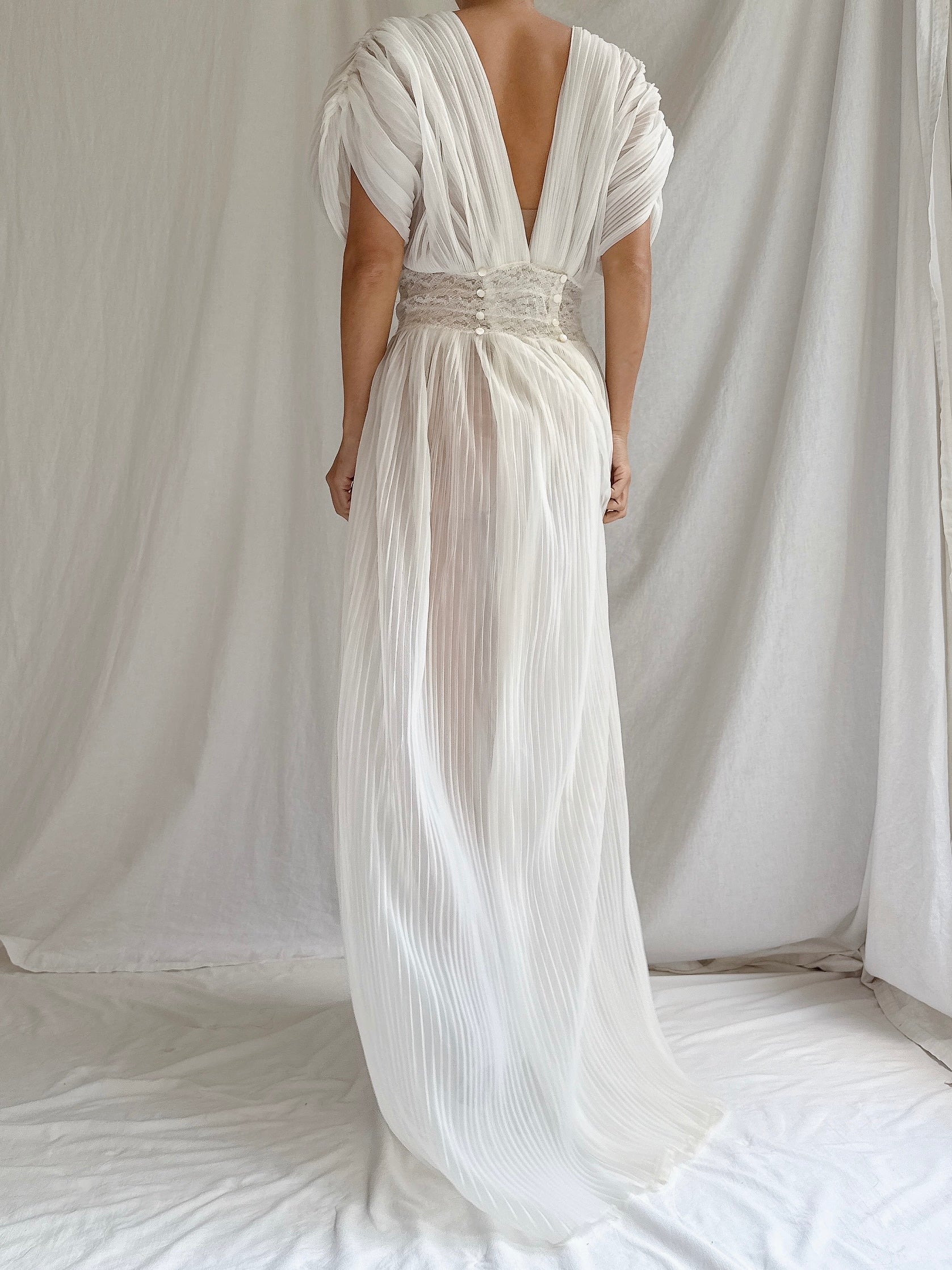 1960s Reversible Crystal Pleat Sheer Tricot Gown -  S