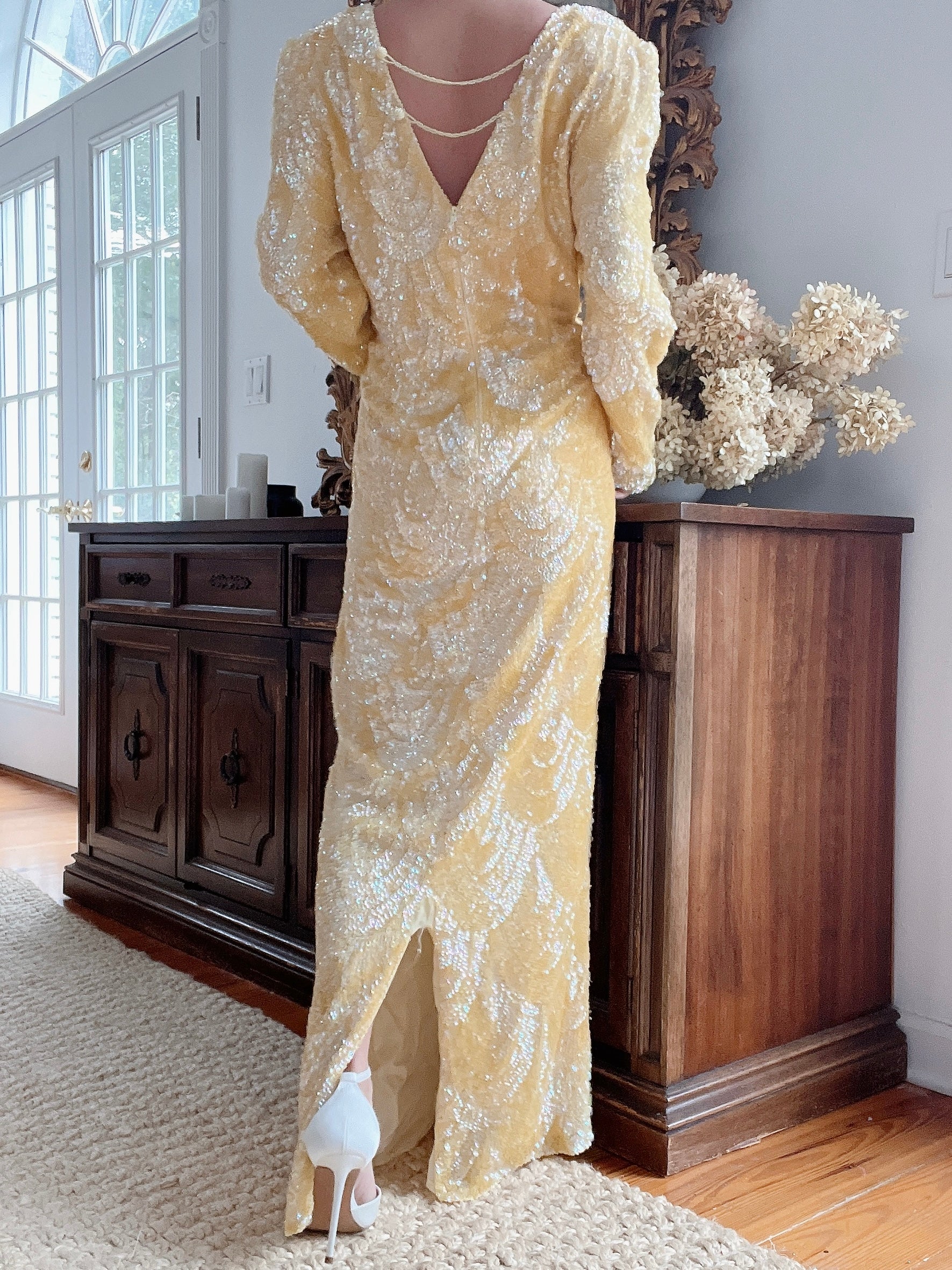 Vintage Yellow Sequins Gown - M/L