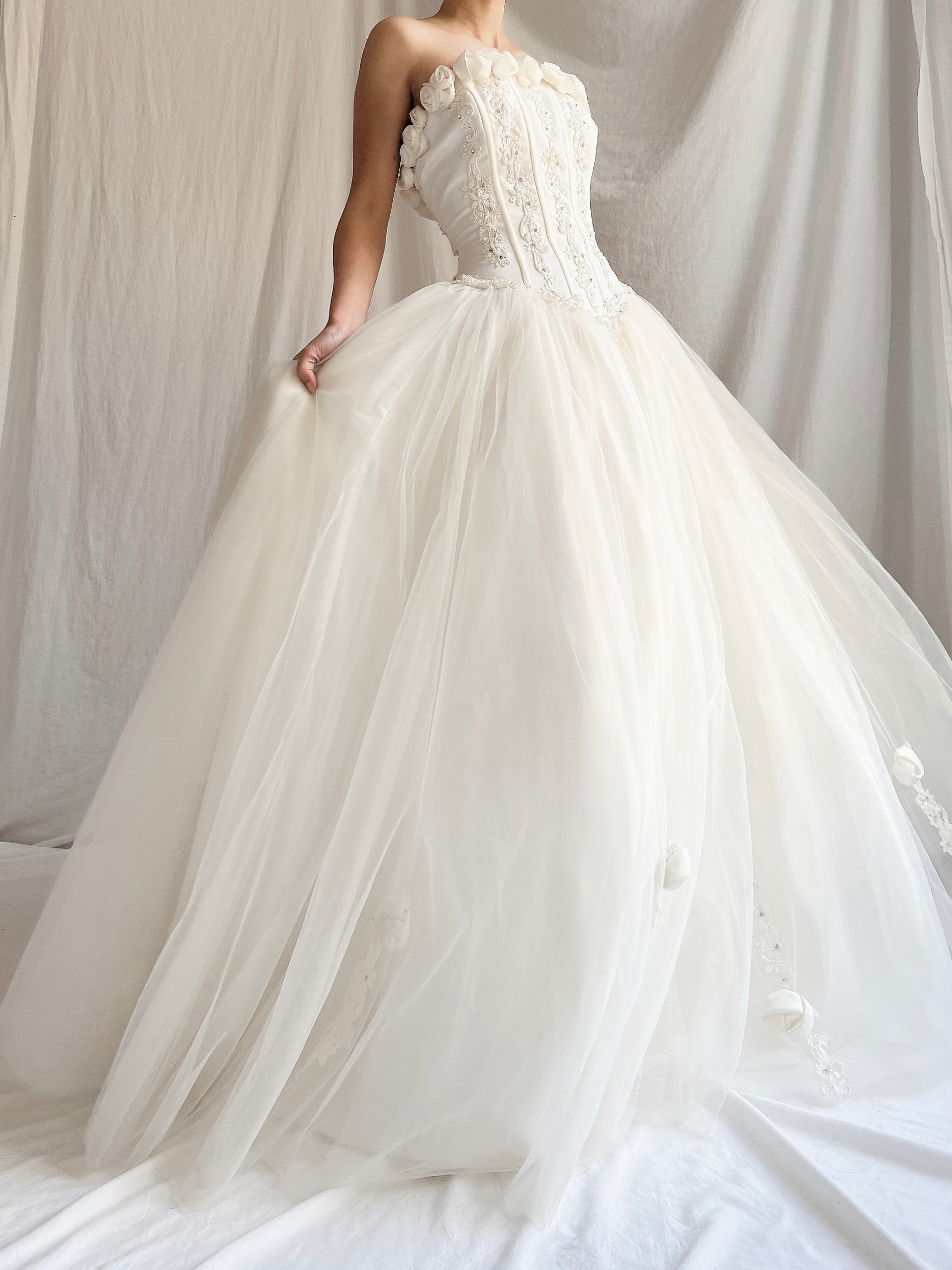 Vintage Strapless Tulle Gown - S