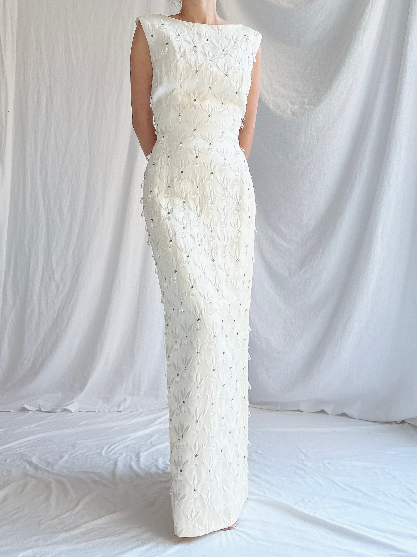 1960 Silk Brocade Crystal Droplet Gown - XS/S