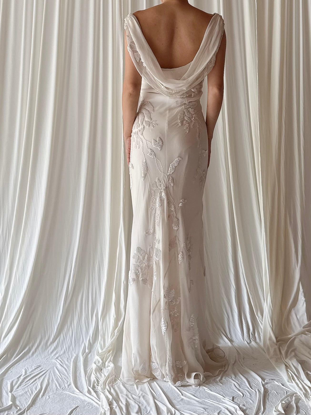 Vintage Silk Sequin Bias Cut Gown - M