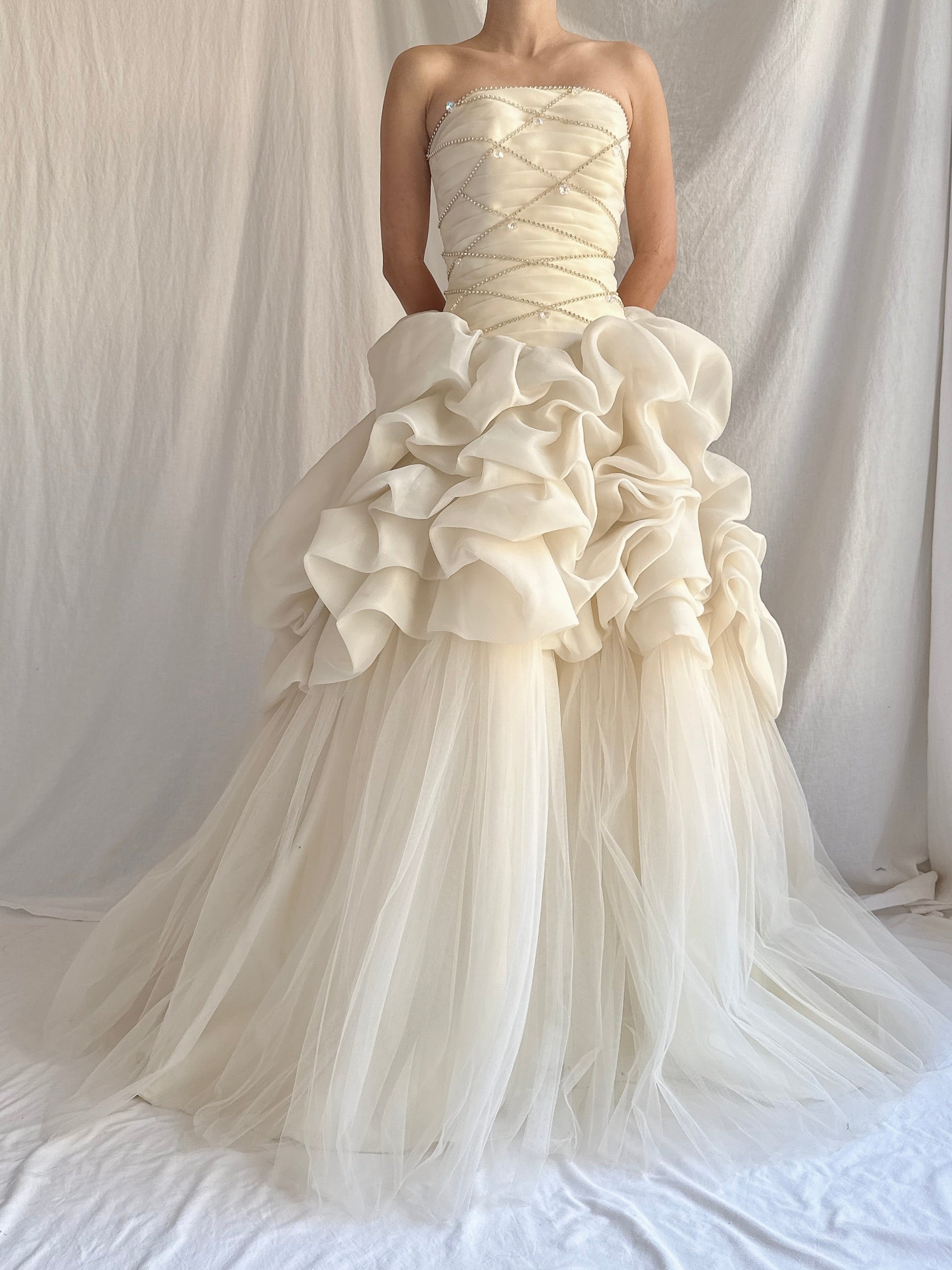 Vintage Buttercream Ruffle Organza Gown - S