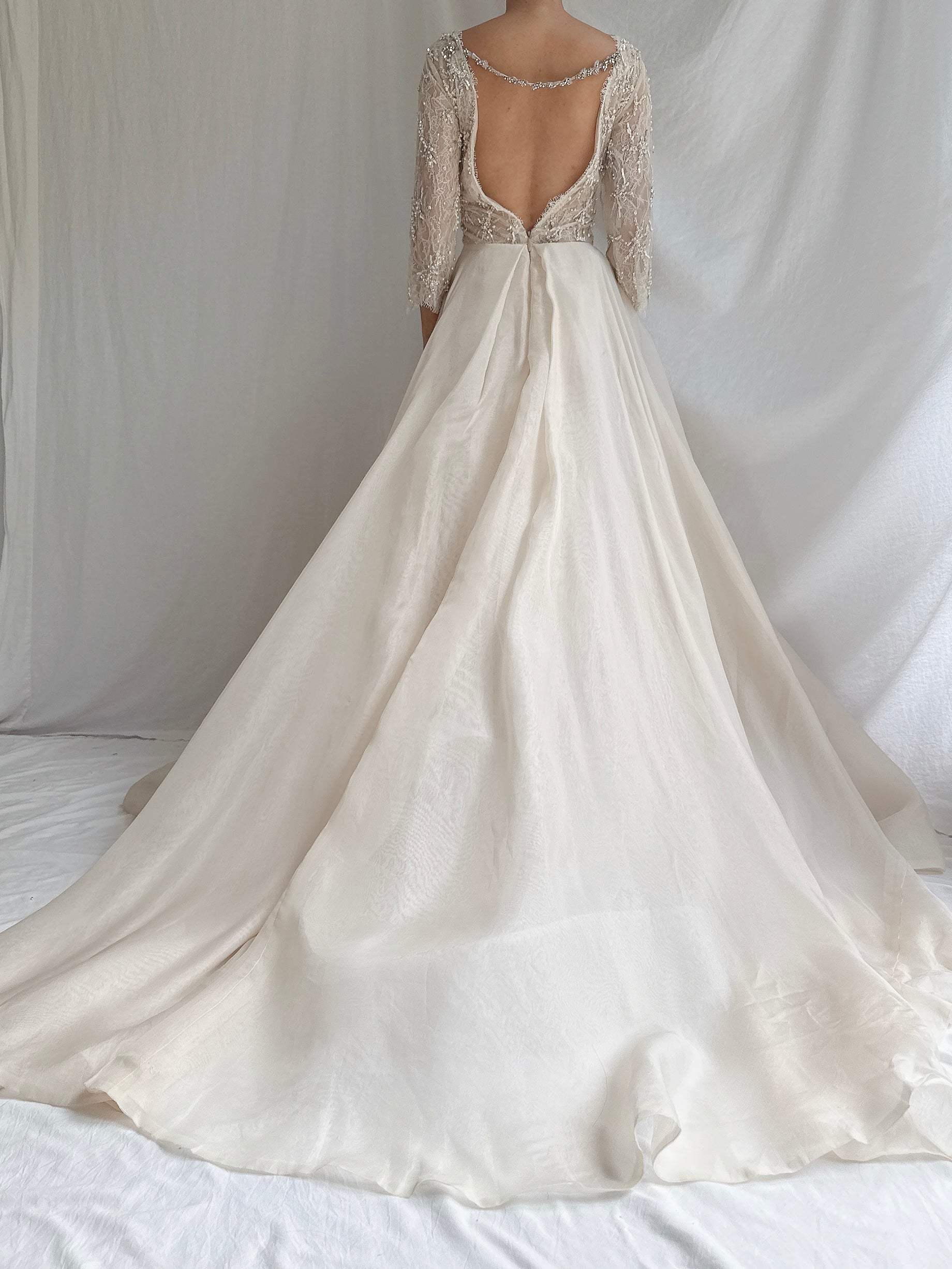 Vintage Monique Llhuilier Champagne Silk Organza Gown - M/6