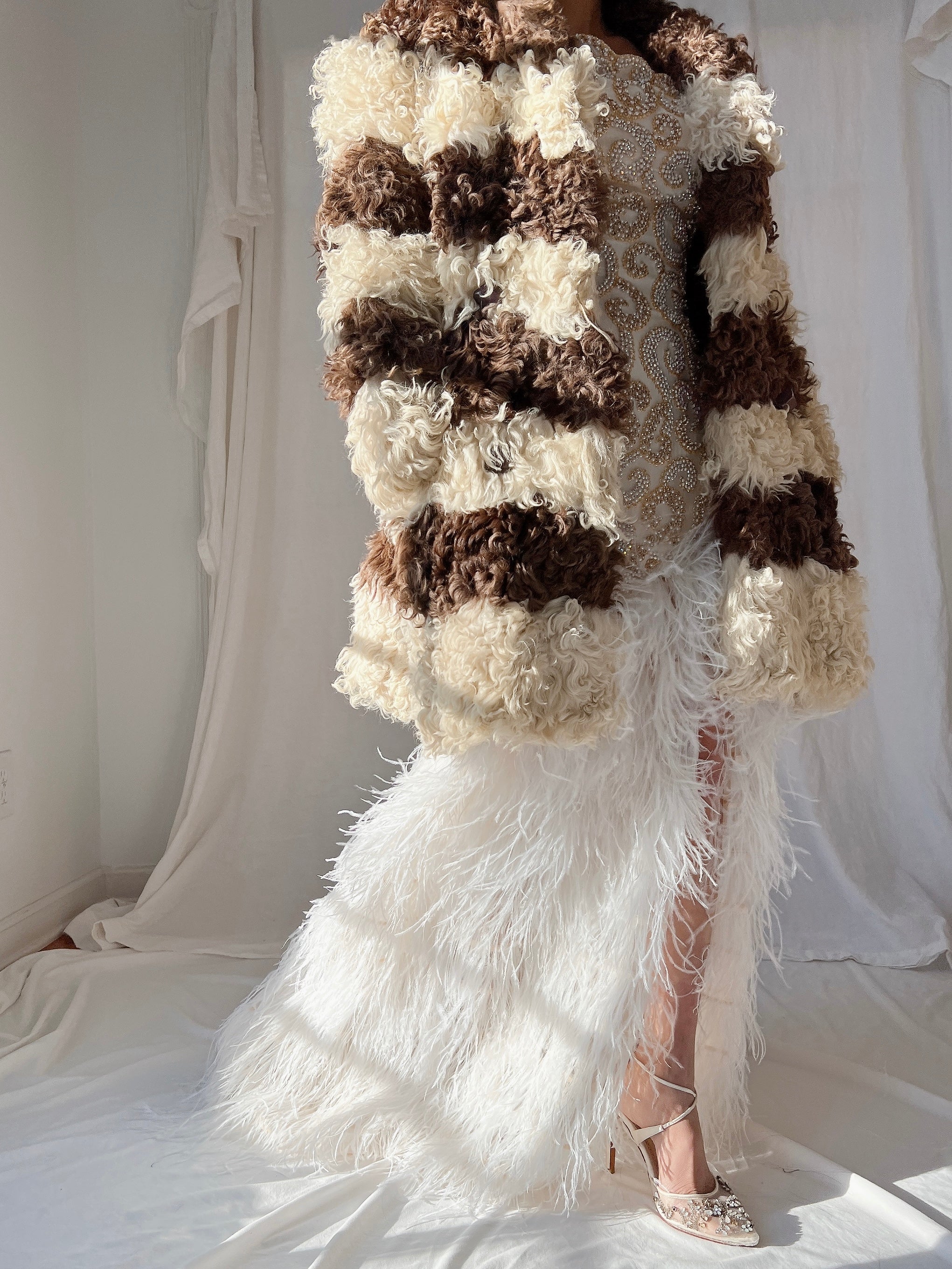 Vintage Curly Sheep Brown and Cream Coat - M