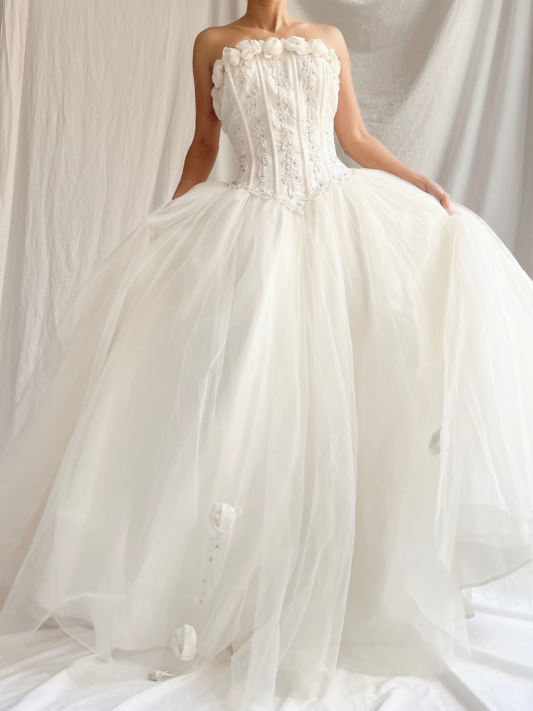 Vintage Strapless Tulle Gown - S