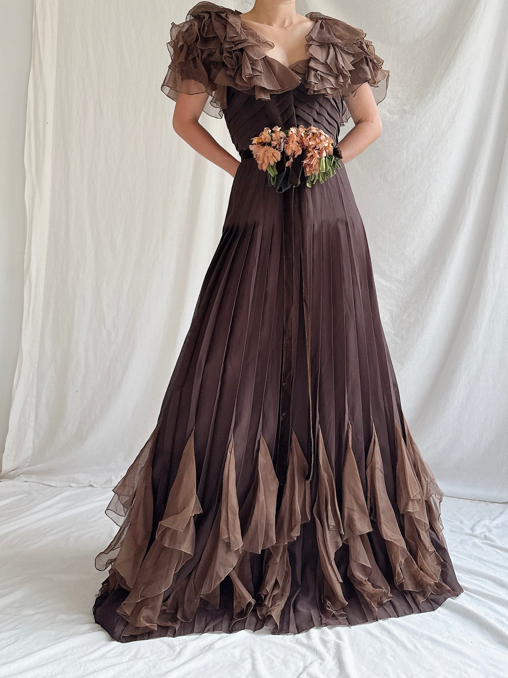 1960s Silk Chiffon and Organza Gown - S