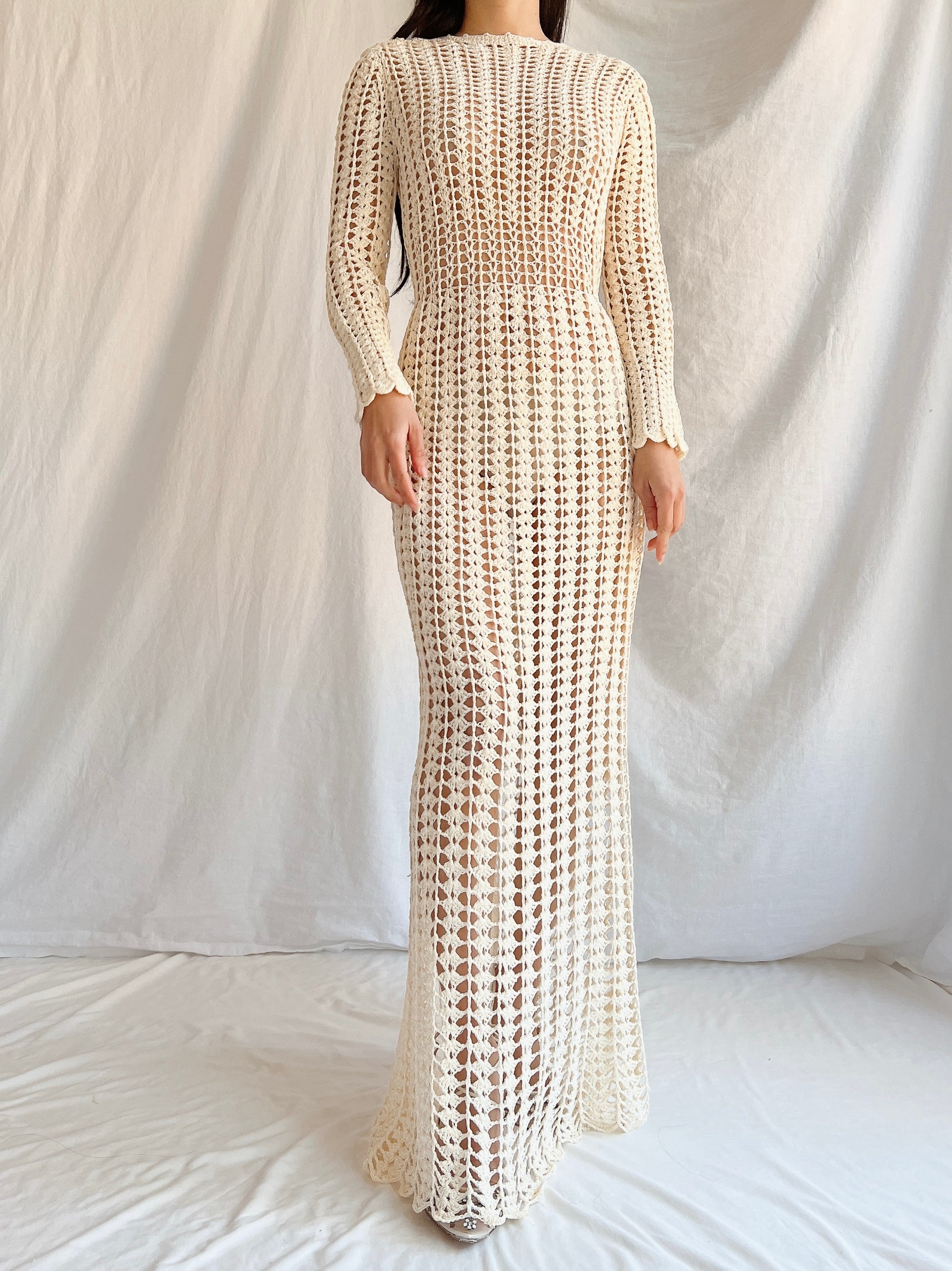 1970s Reversible Crochet Long Sleeve Dress - S | G O S S A M E R 1970s Reversible Crochet Long Sleeve Dress - S | G O S S A M E R