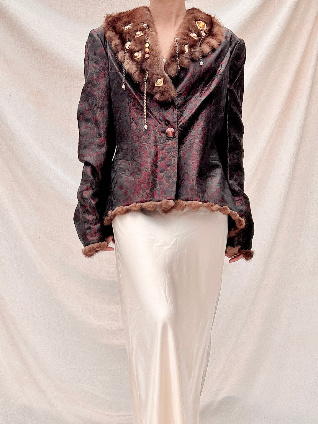 Vintage Brocade Ermine Jacket - M