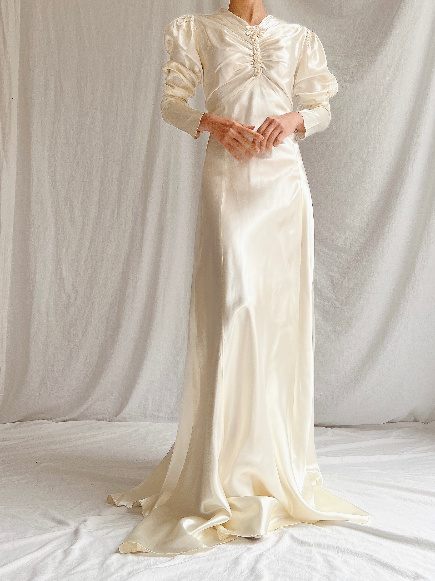 1940s Satin Long Sleeve Gown - S