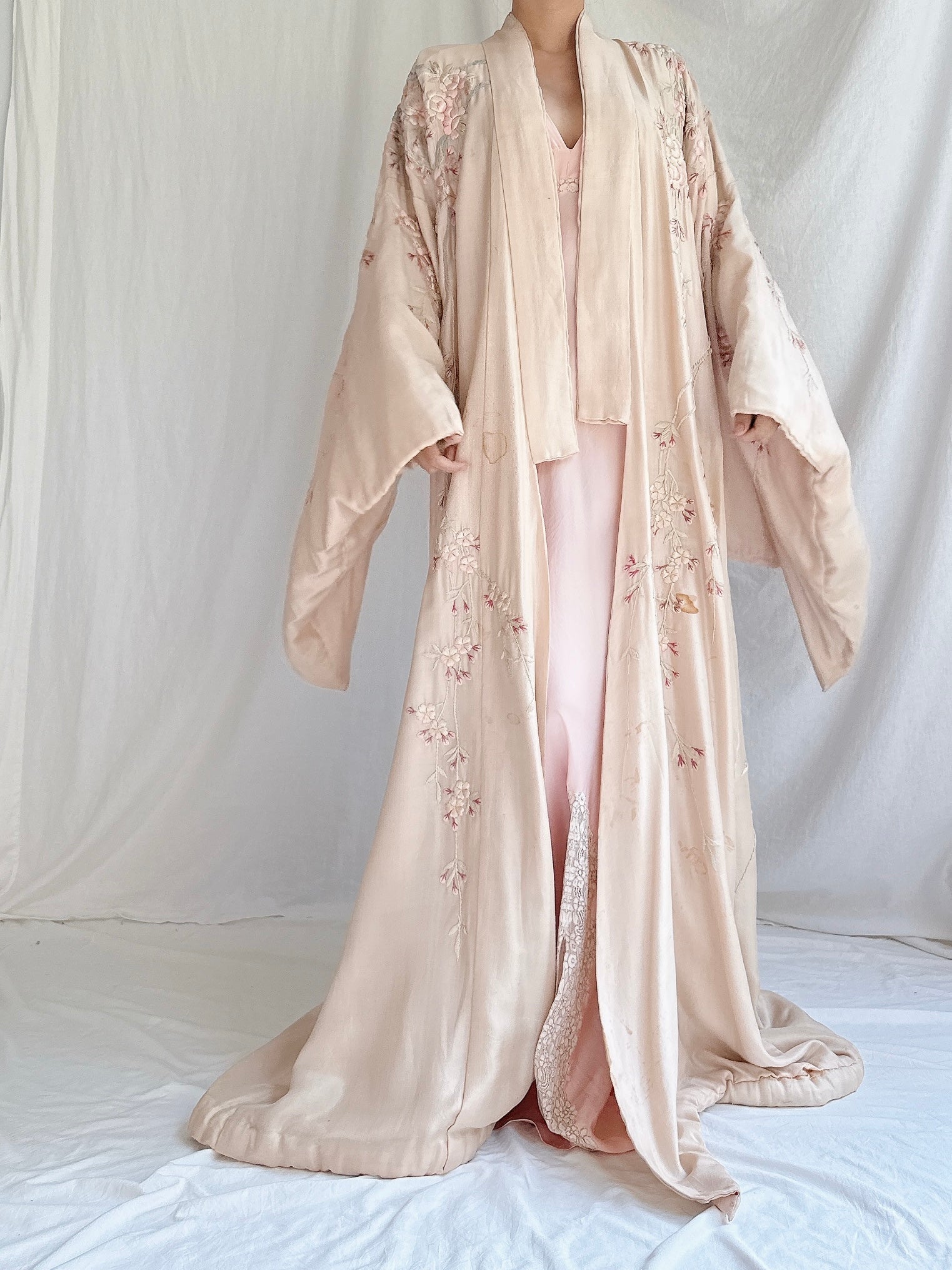 Antique Pink Cherry Blossom Kimono - OSFM