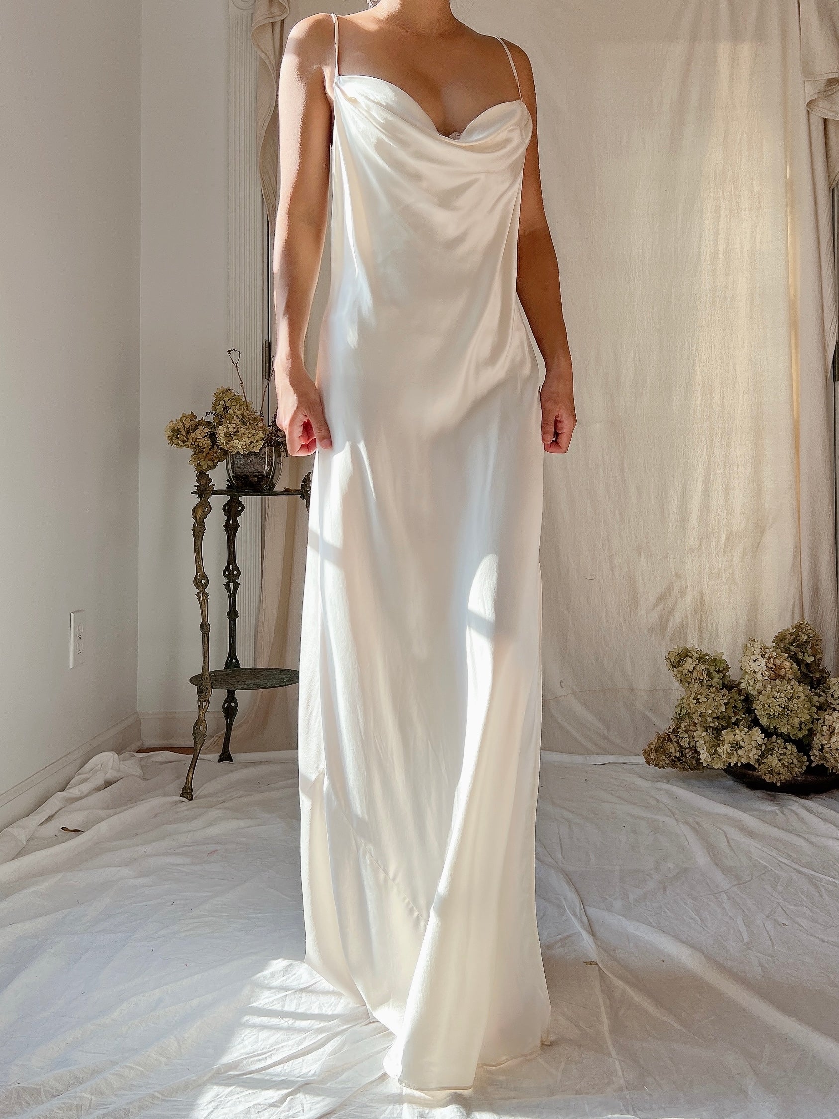 Vintage Ivory Silk Charmeuse Bias Cut Dress - M | G O S S A M E R Vintage Ivory Silk Charmeuse Bias Cut Dress - M | G O S S A M E R
