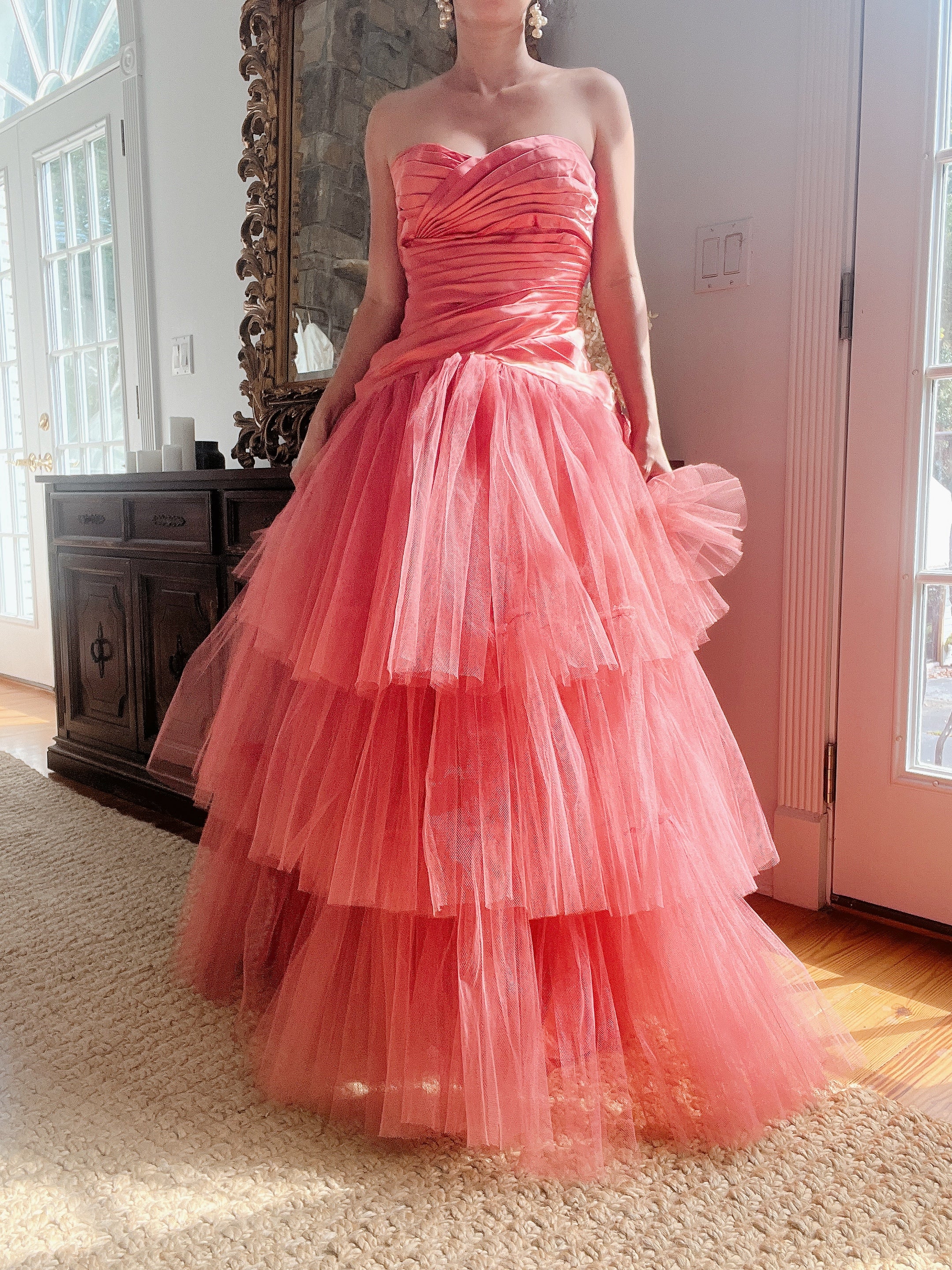 1950s Coral Tulle Dress - M