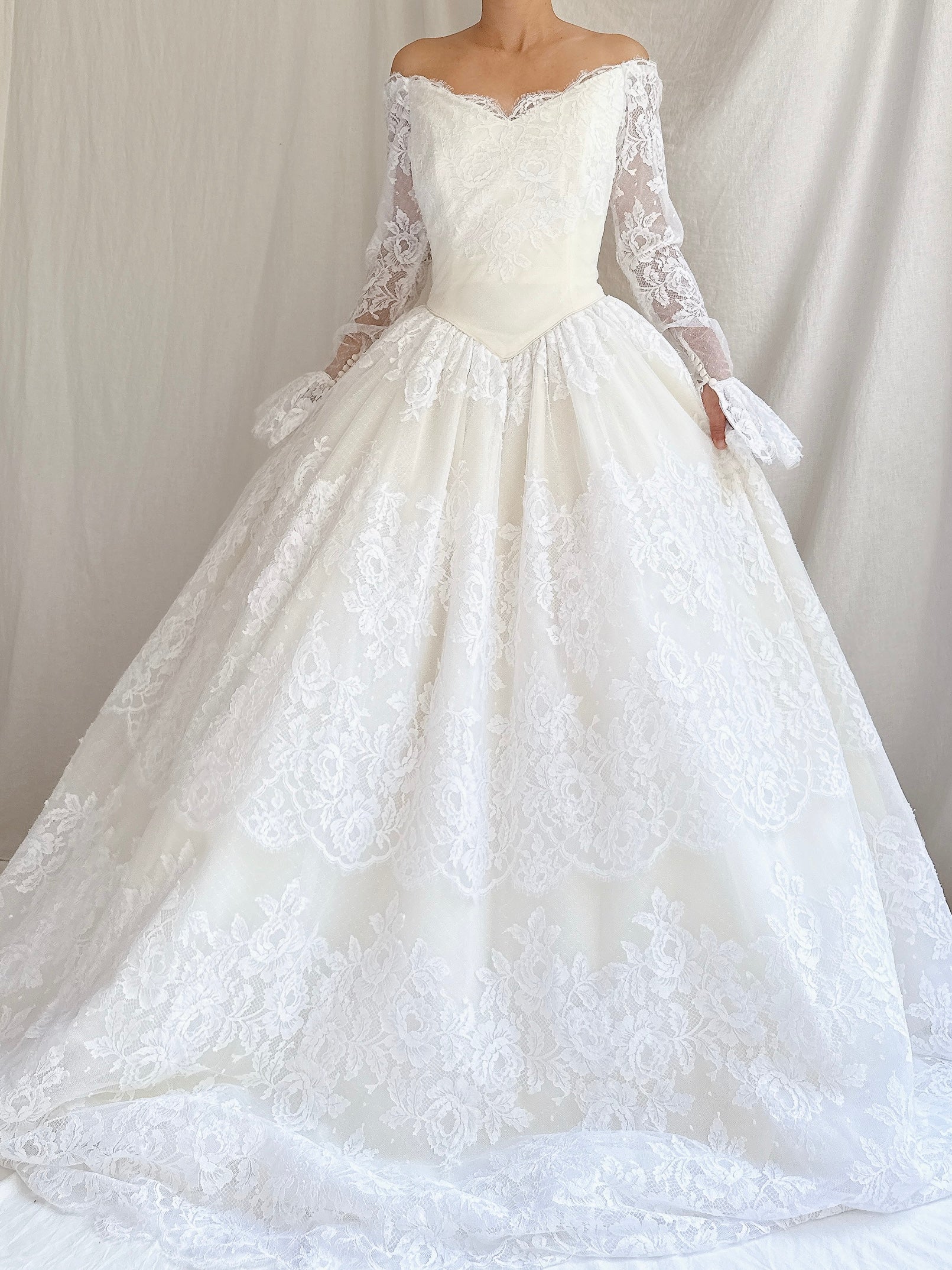 Vintage Lazaro Lace Basque Waist Gown - S