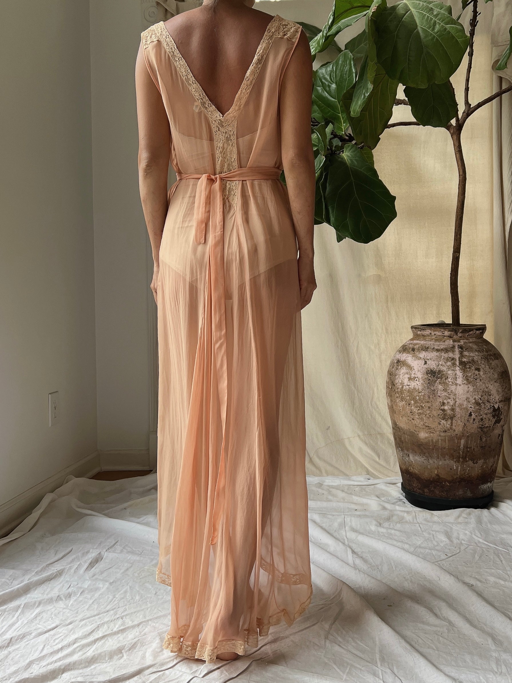 1930s Peach Silk Chiffon Gown -S/M
