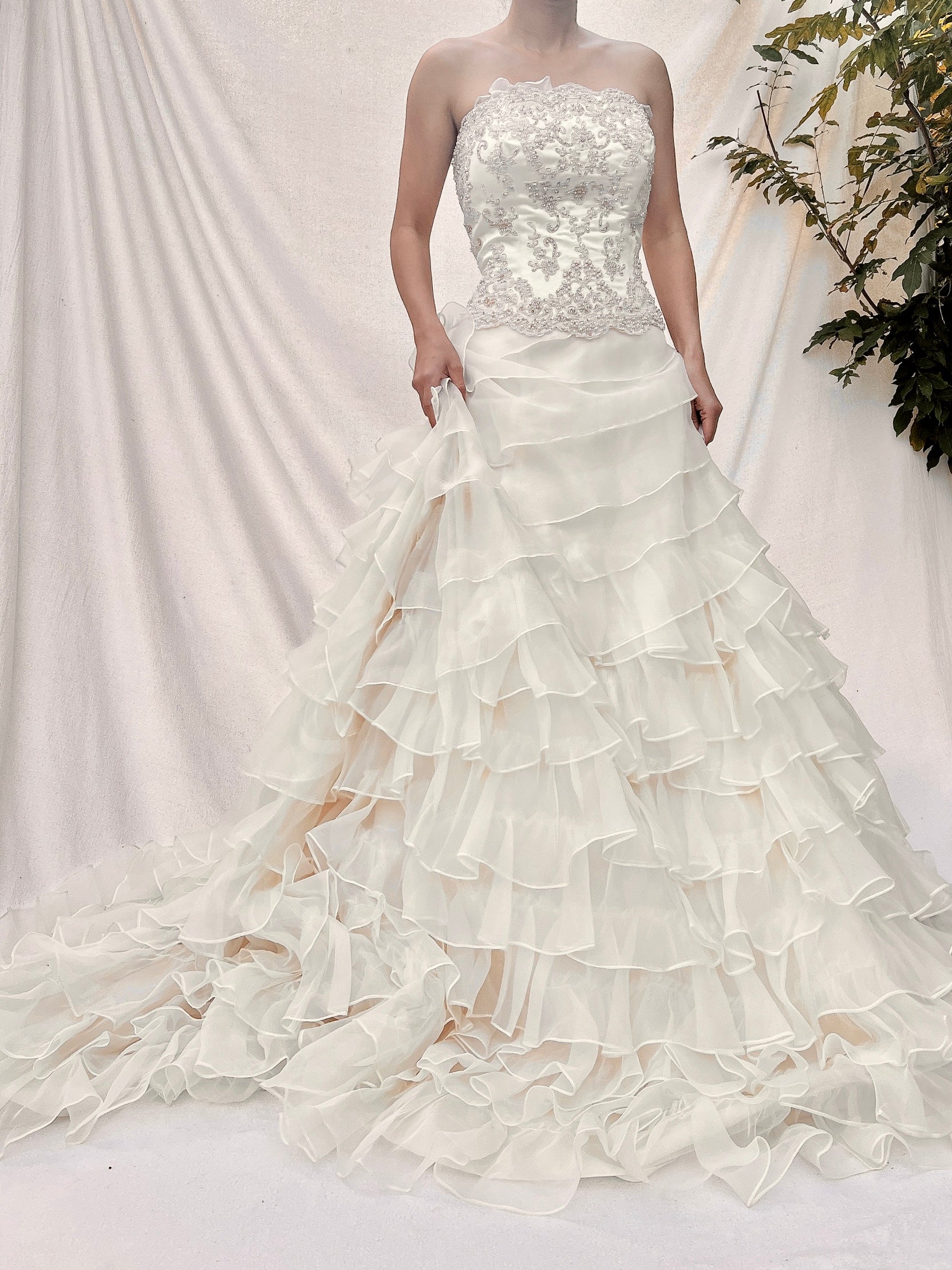 Vintage Beaded Ruffle Organza Gown - M/10 Vintage Beaded Ruffle Organza Gown - M/10