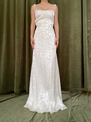 Vintage Silk Devore Patterned Gown - UK 18/L