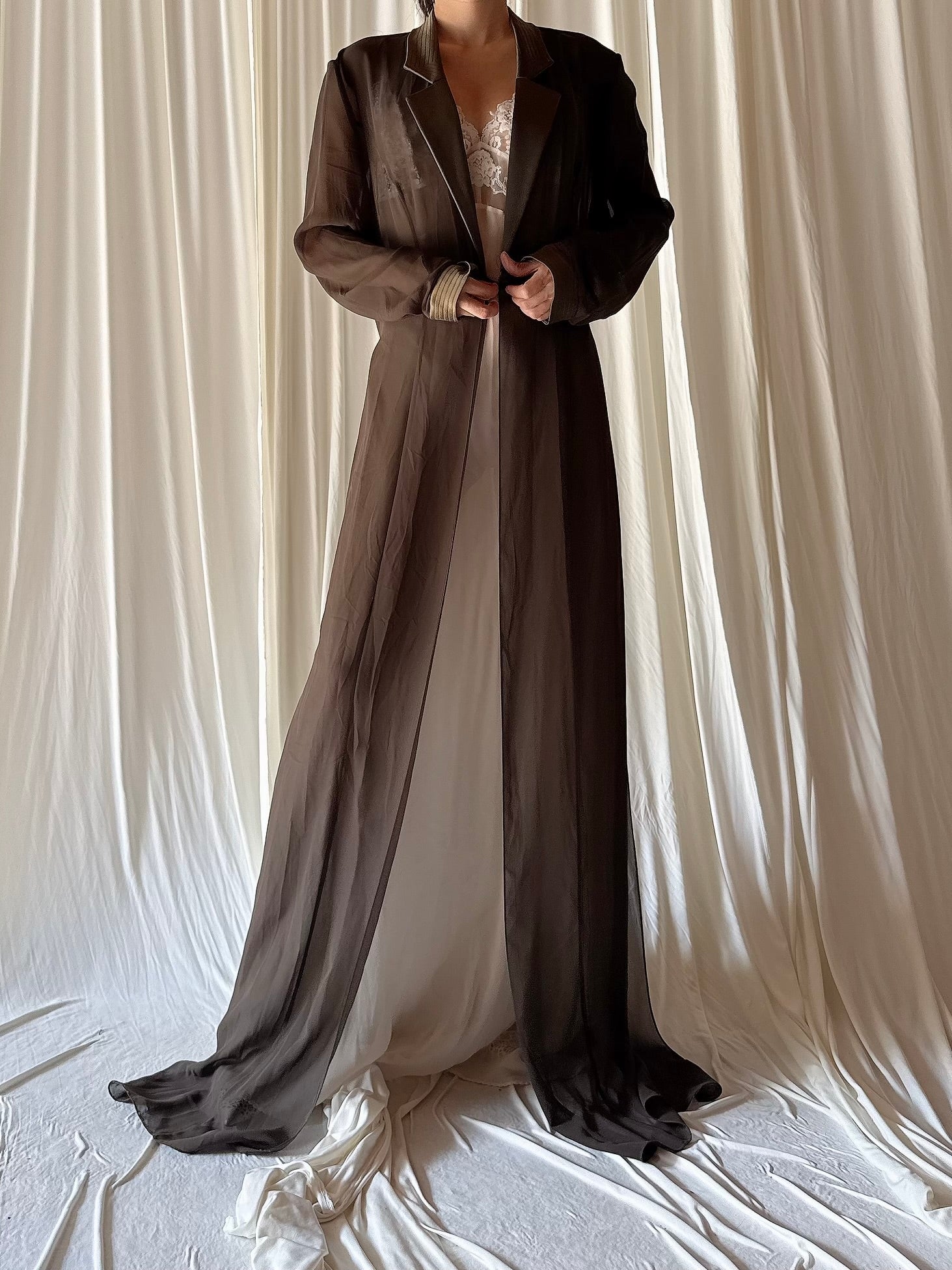 Vintage Moss Green Chiffon Duster - OSFM