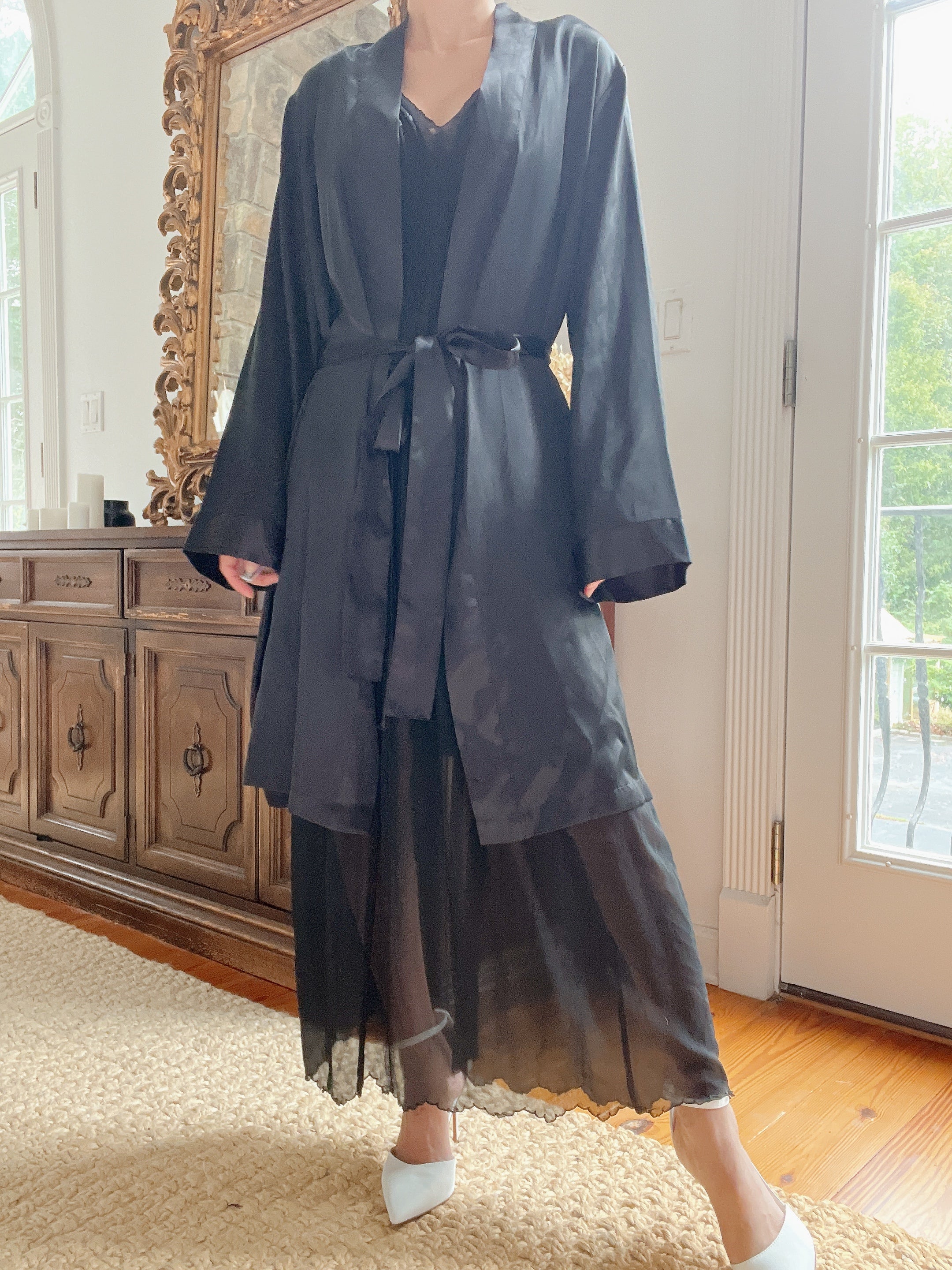 1990s Black Satin Duster - M