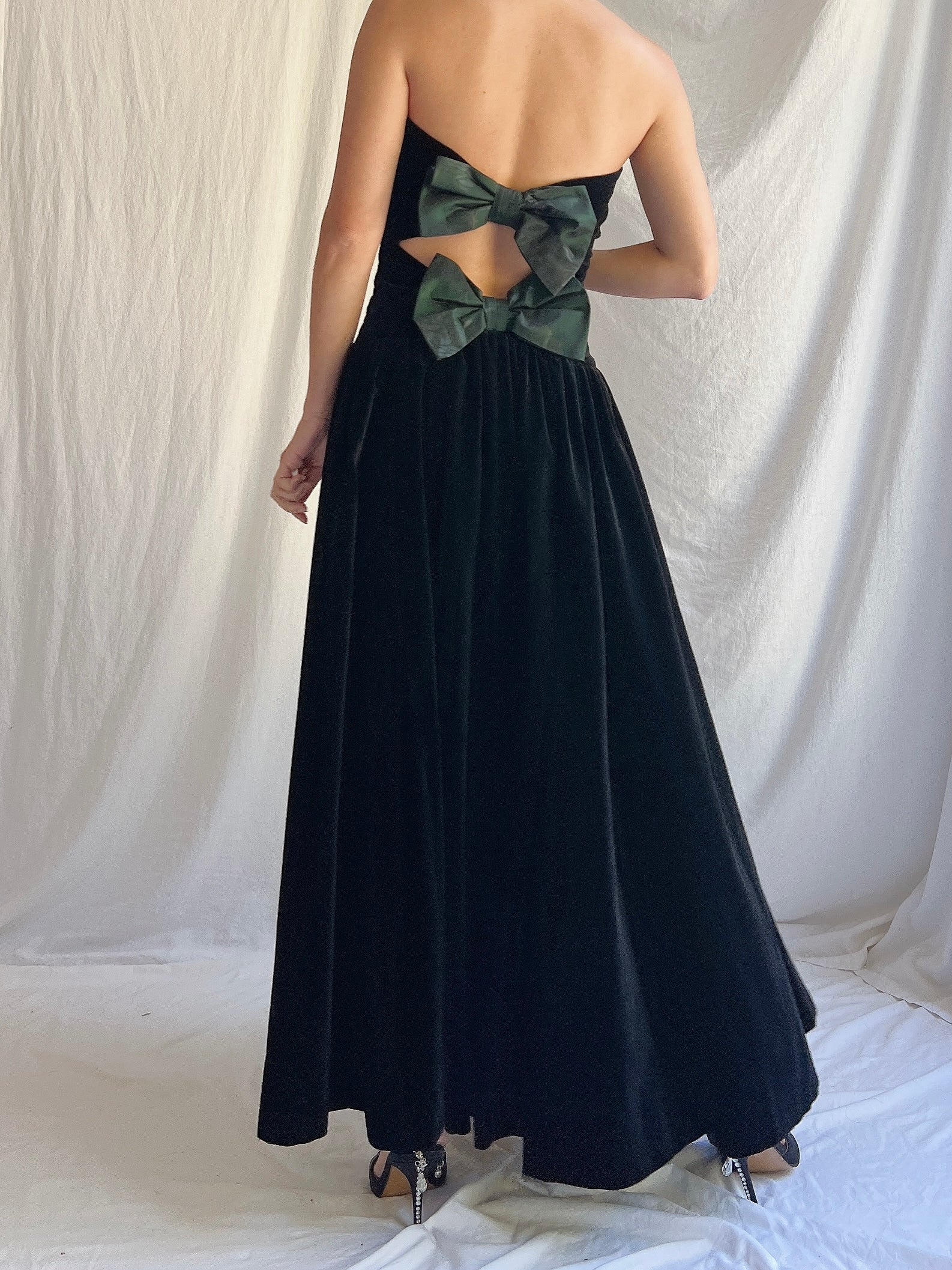 laura ashley strapless dress Vintage Laura Ashley Velvet Dropped Waist Dress - S