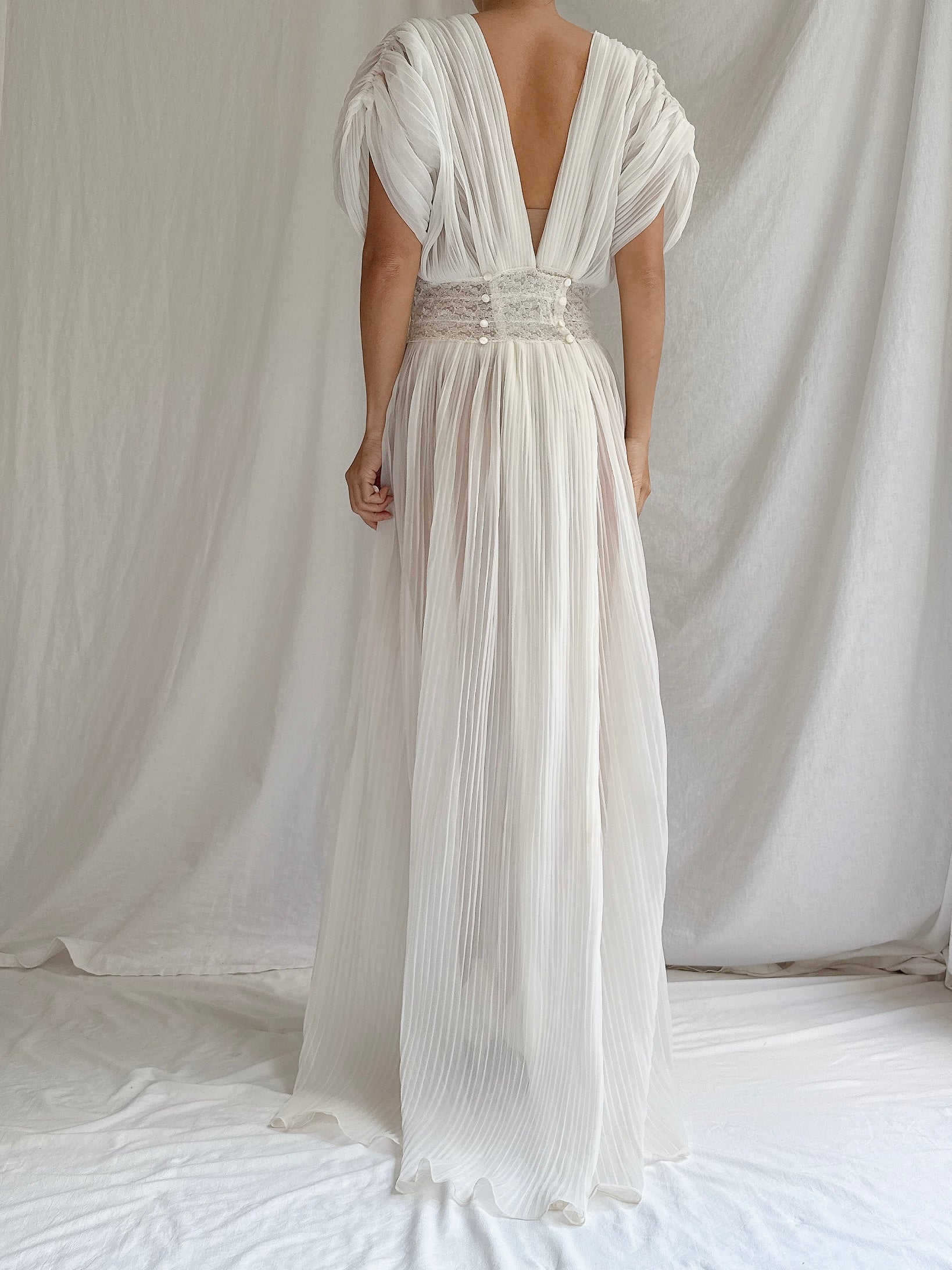 1960s Reversible Crystal Pleat Sheer Tricot Gown -  S