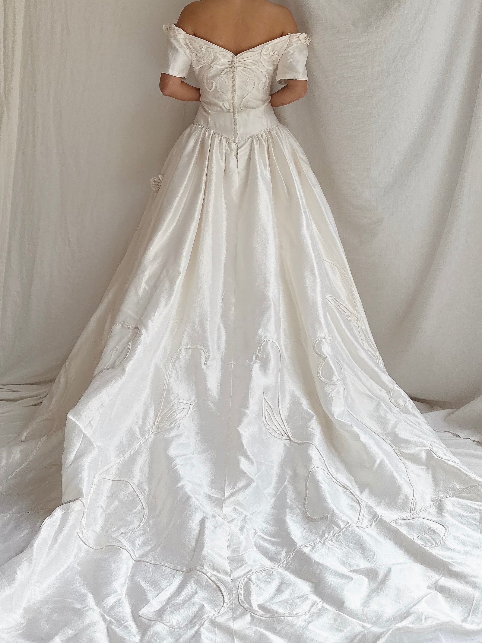 Vintage Silk Rosette Applique Dress - S