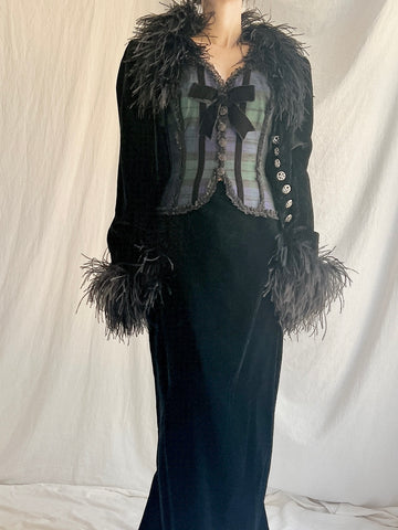 Vintage Ostrich Feather Velvet Jacket - M/L