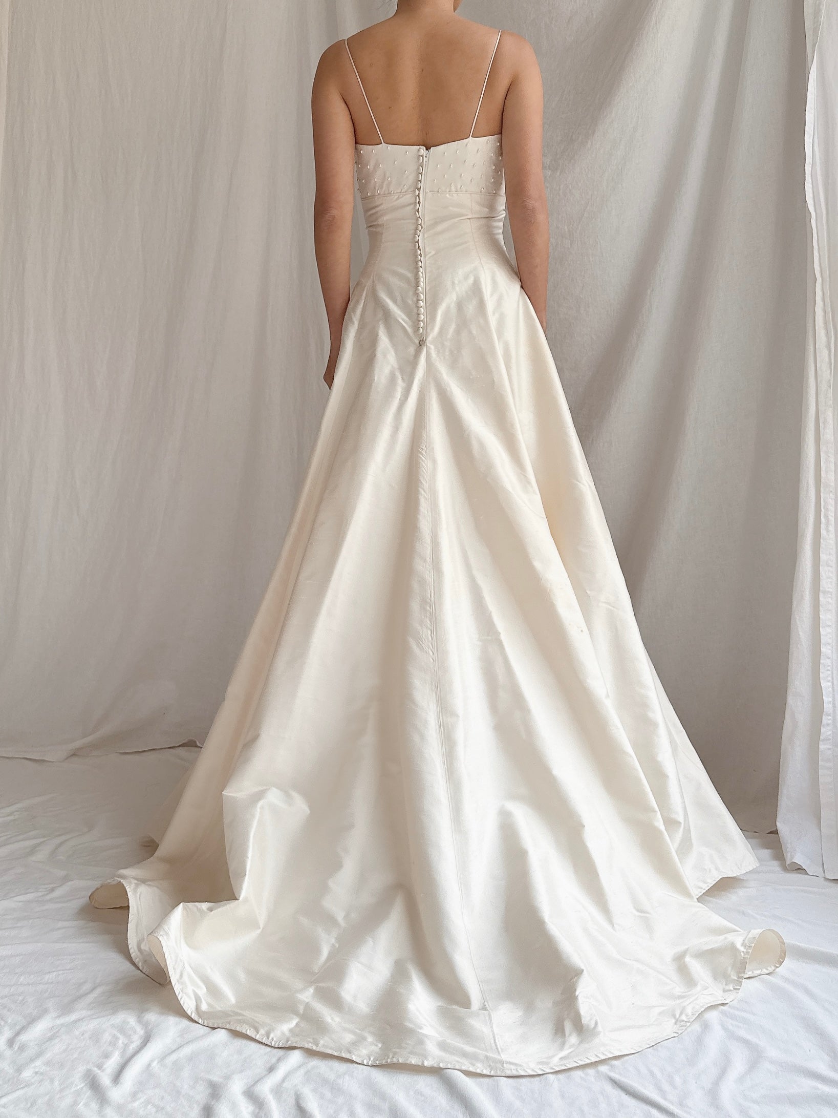 1990s Silk Pearl Beaded Gown - S