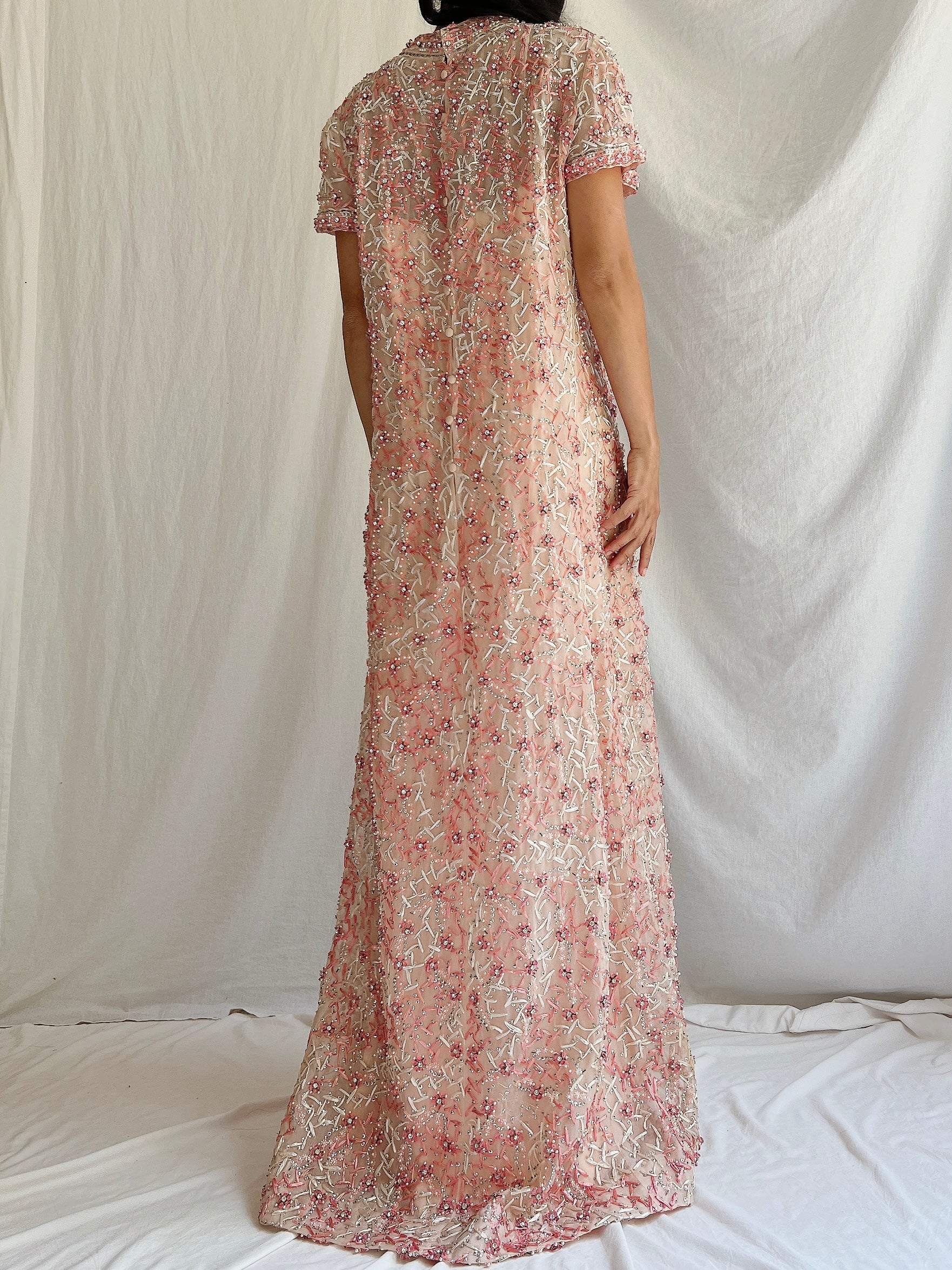 1960s Silk Organza Hand-Embroidered Gown - M/L