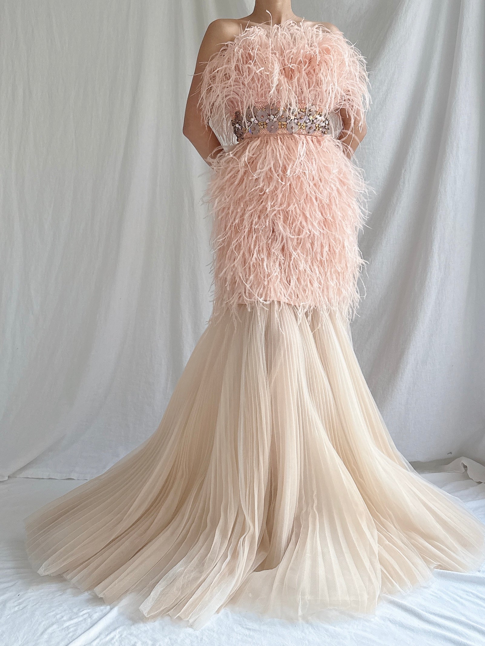 Ostrich Feather Tulle Gown - M 6/8