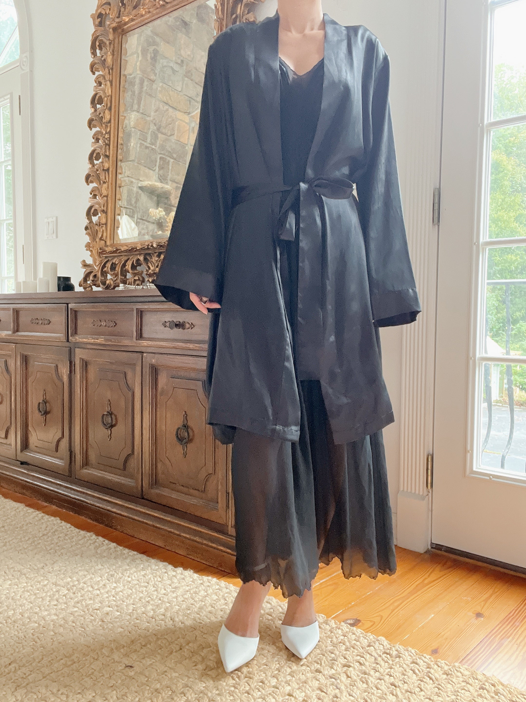 1990s Black Satin Duster - M