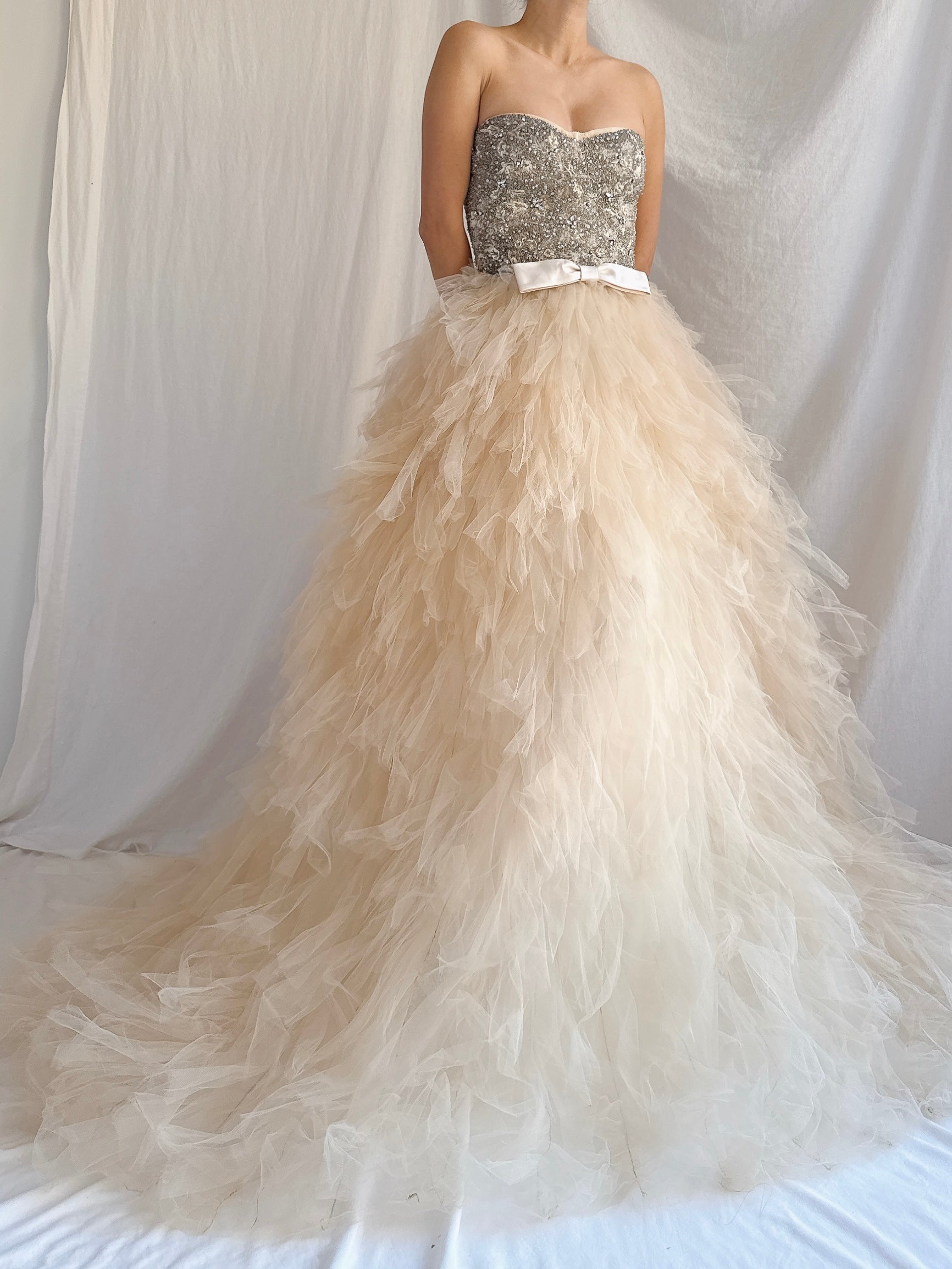 Monique Llhuilier Tulle and Beaded Gown - S/4