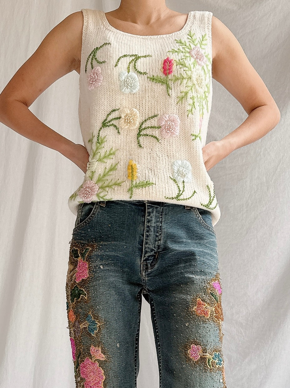 1969s Hand-Beaded Knit Top - M