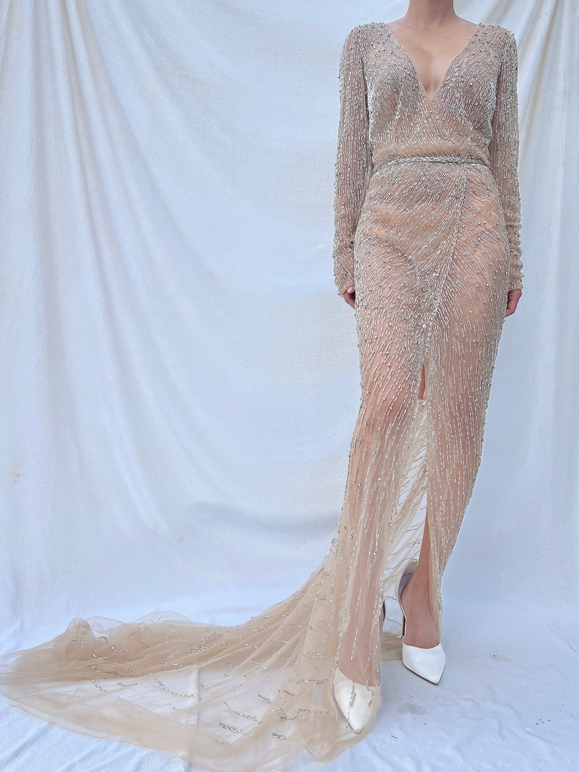 00 Nude Sequins Dress - M