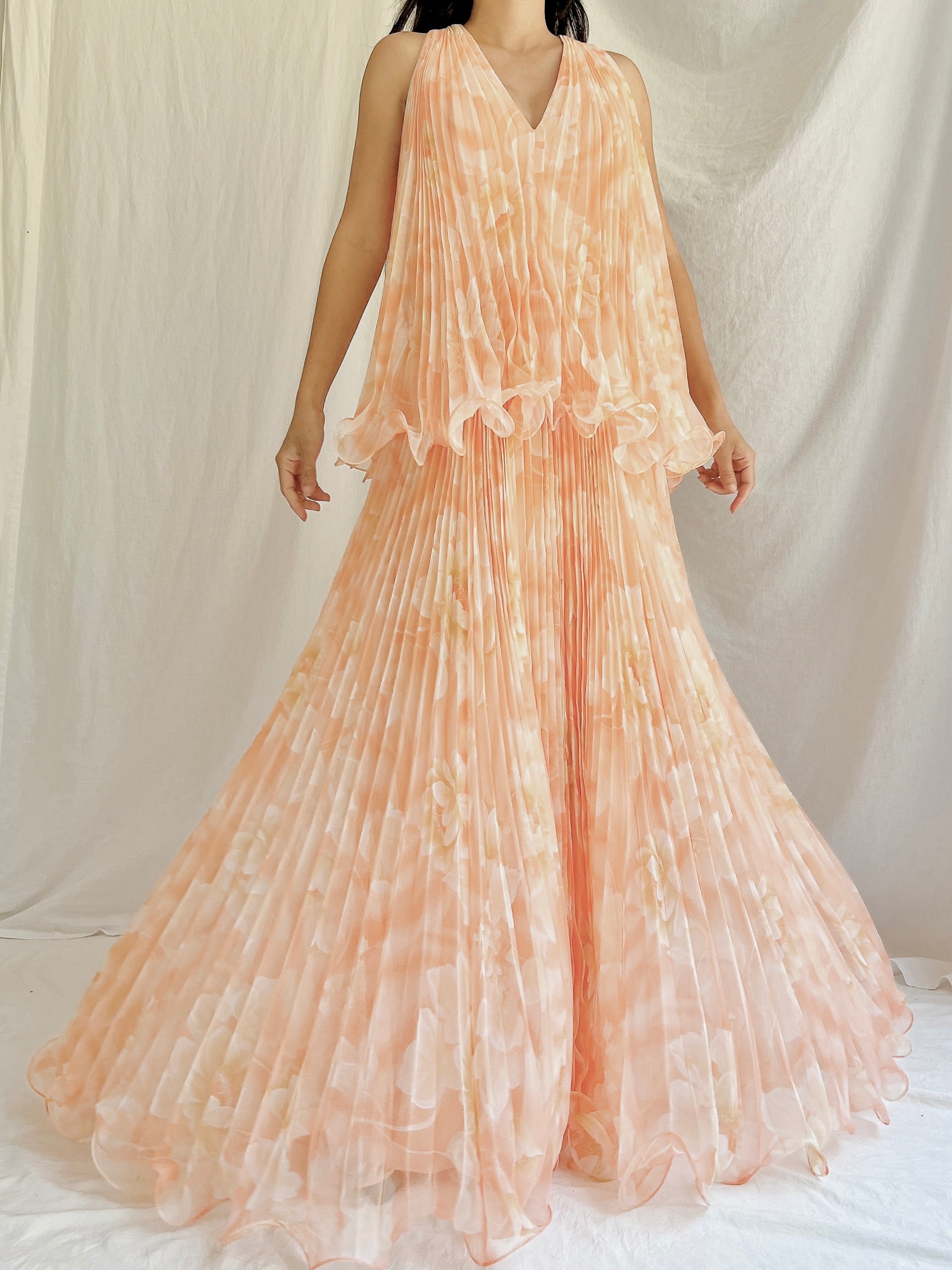 1960s Pleated Chiffon Gown - S