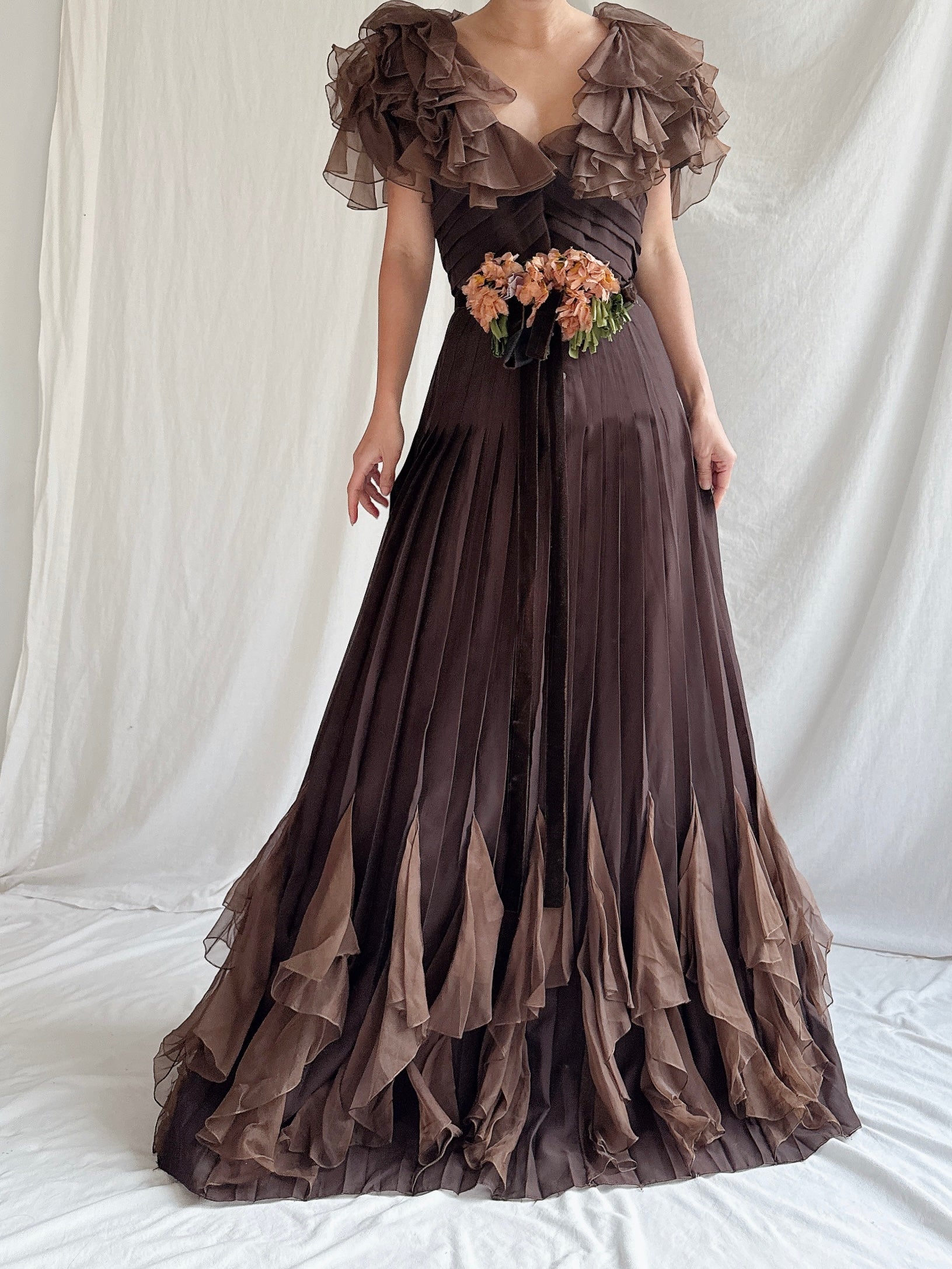 1960s Silk Chiffon and Organza Gown - S