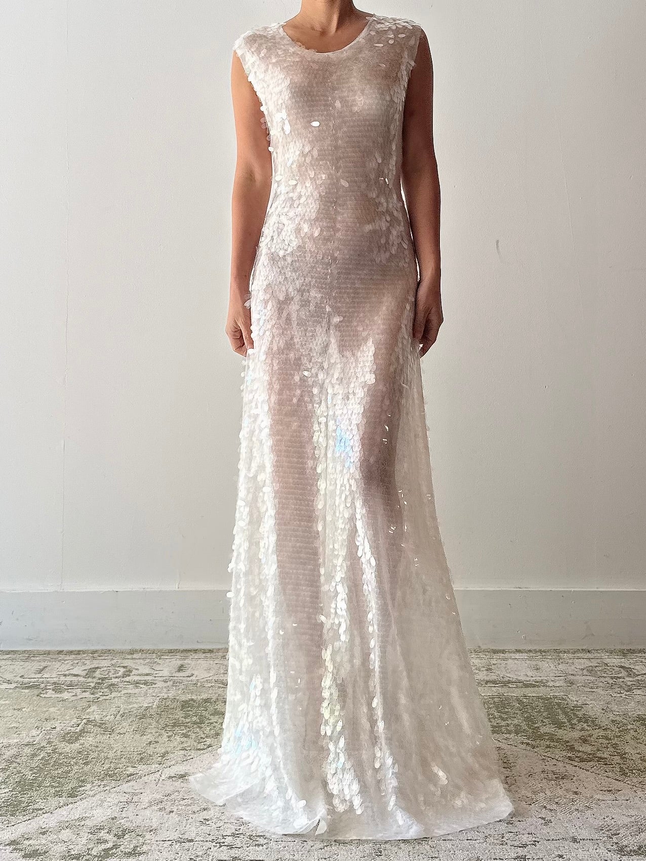 Norma Kamali White Paillette Dress - M/L