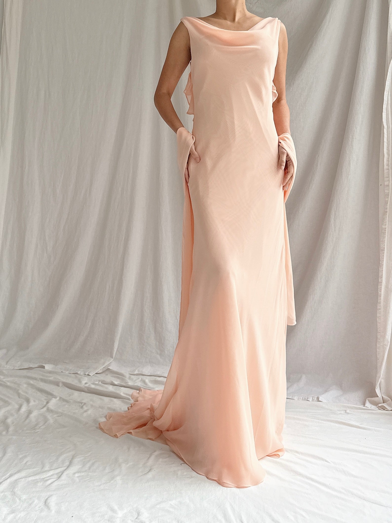Vintage Vera Wang Peach Chiffon Gown with Shawl - S/M