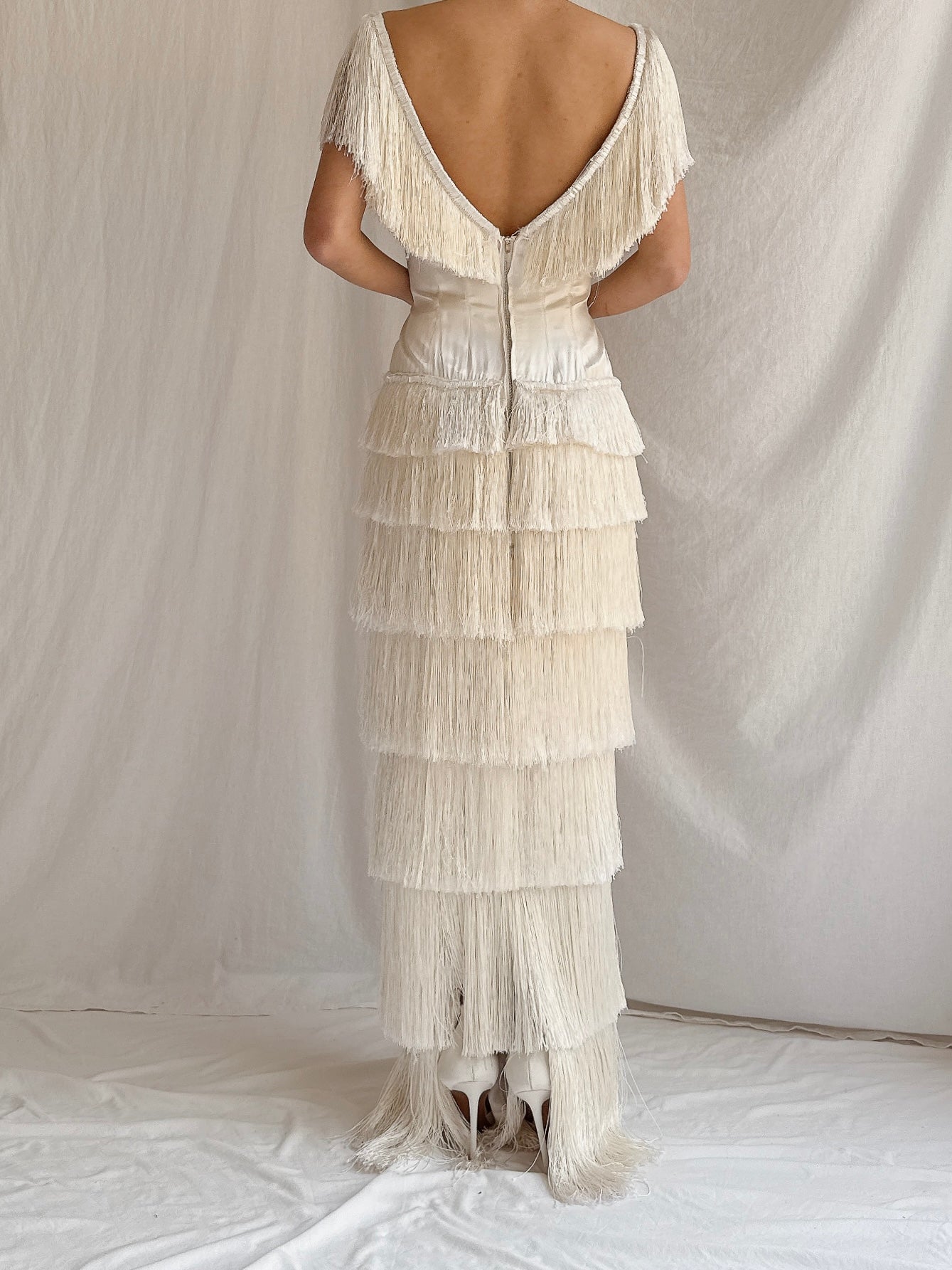 1960s Satin Silk Fringe Gown - S