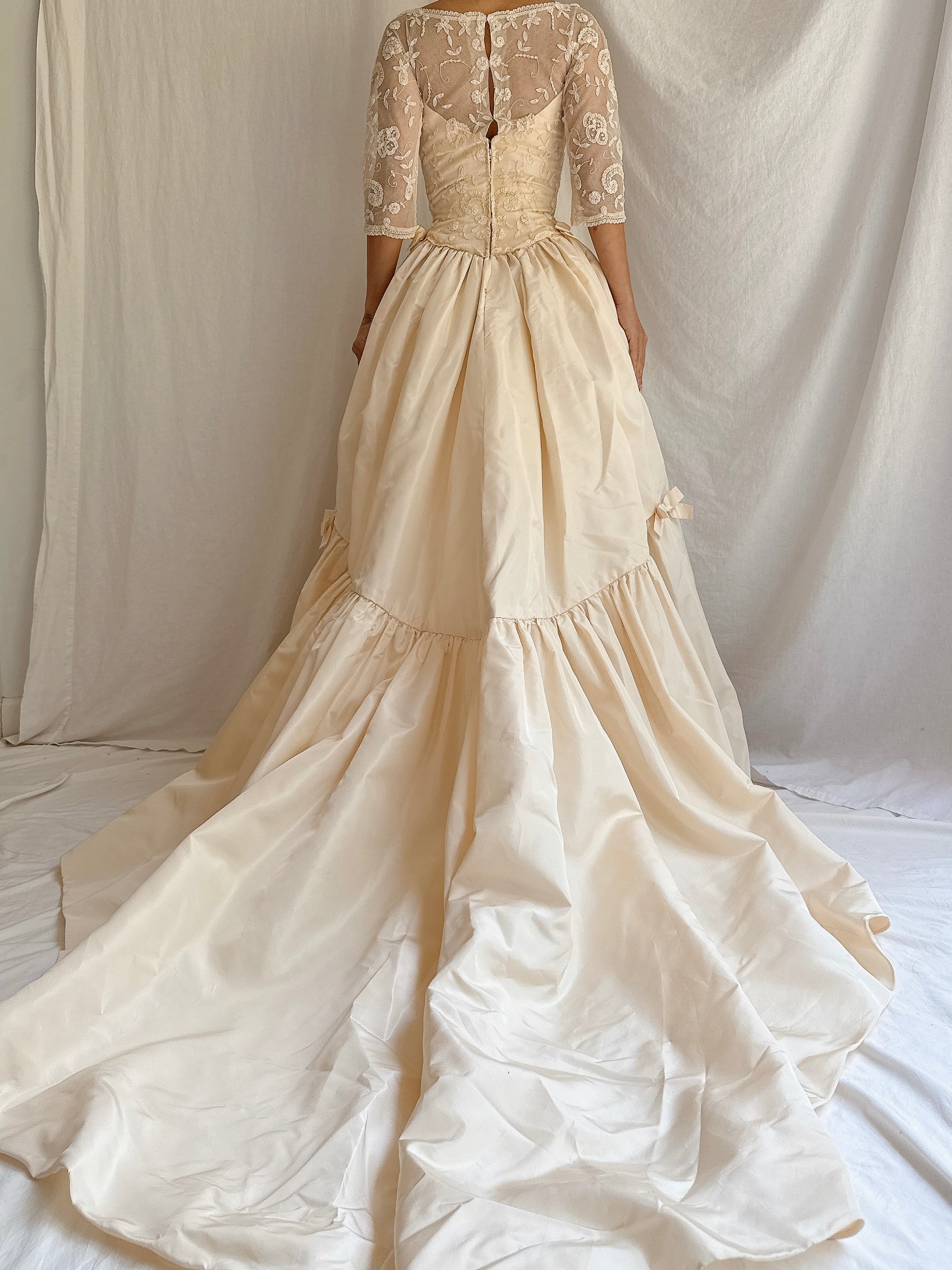1950s Silk Taffeta Duchesse Lace Dress - XXS/00